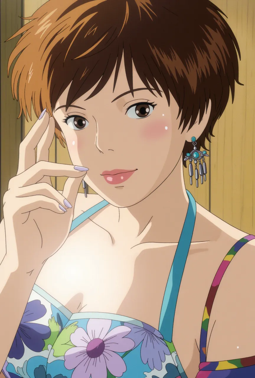 (8K, anime, manga, highest quality, masterpiece:1.2), (intricate details), perfect eyes, perfect face, perfect lighting, beautiful, (masterpiece:1.2), (highest quality:1.2), 1 girl, hiyama Hikaru, alone, blush, cute smile,underwear,sit on the bed,Sweat,nsfw,lingerie,naked,((whole body)),(big ass)、(small breasts)、(thick thighs)、from front, facing the front, looking at viewer, straight-on