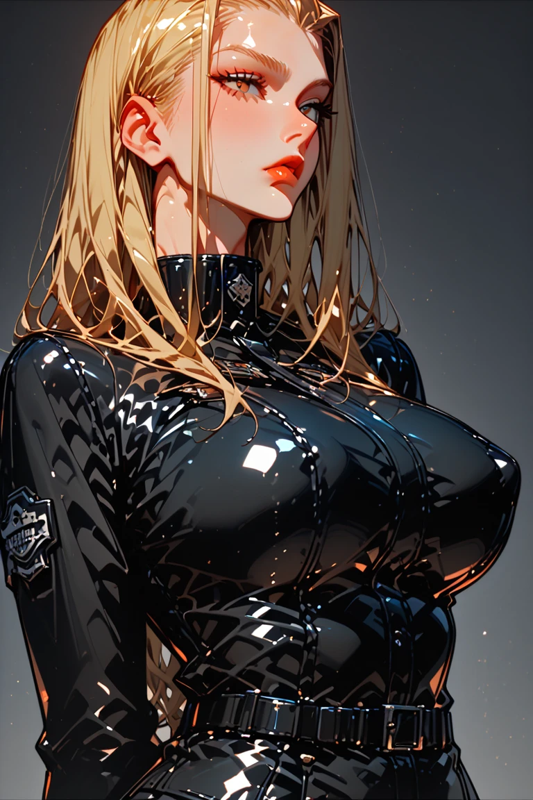 a beautiful woman, sexy villain outfit, tight black latex bodysuit, big breasts, muscular thighs, dramatic lighting, cinematic composition, dark moody atmosphere, hyper realistic, 8k, high resolution, masterpiece, cinematic lighting, dramatic shadows, chiaroscuro, dramatic color palette, moody and intense