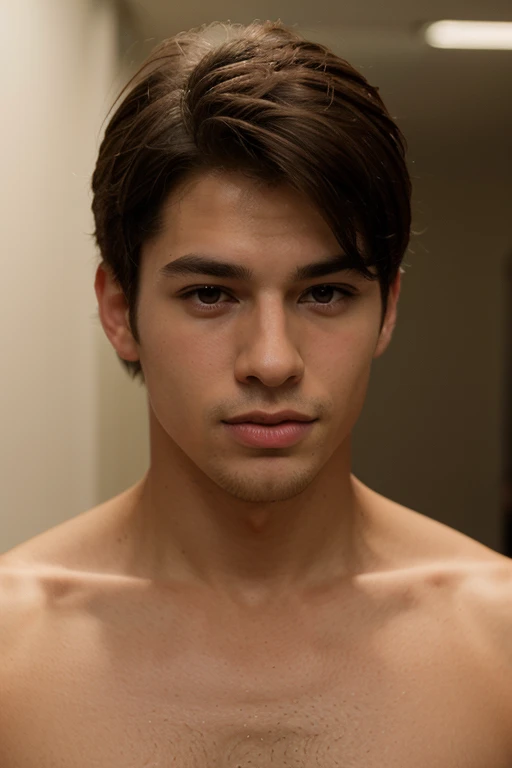 young, handsome, delgado, with a white and beautiful face, soft skin, shirtless, cowboy washing his clothes