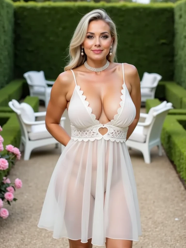 Professional, High level of detail, close up photo (attractive mature 45yo woman:1.3), wearing black hat, white hair,(long golden satin dress flower motif, elegant)1.455,ray tracing, natural lighting, (seductive:1.1), (blushing:1.1 ), (classy, elegant, dandy)1.2, (round big breasts)1.2 (pokies)1.3, (toned body, hourglass body shape) (wipe hips), (full body with visible face and eyes)1.5, glasses, earnings, big tree, sit down at bench, crossed leg, shy smile, pink lips
