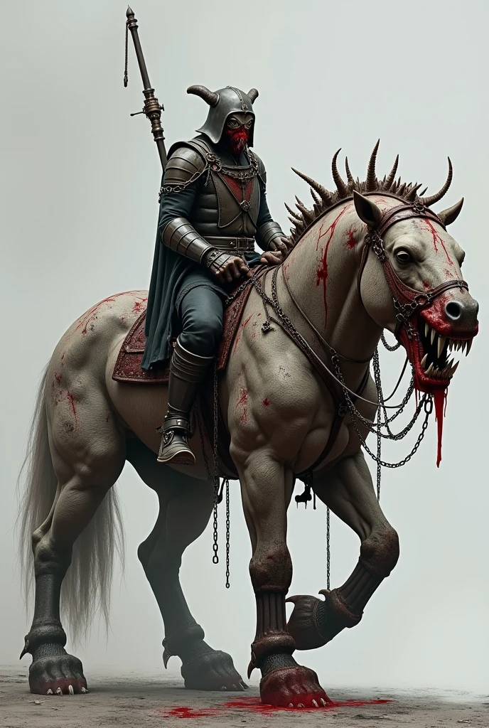 There's a drawing of a man riding a horse with blood, De sua boca sai uma espada afiada, with which he will smite the nations.