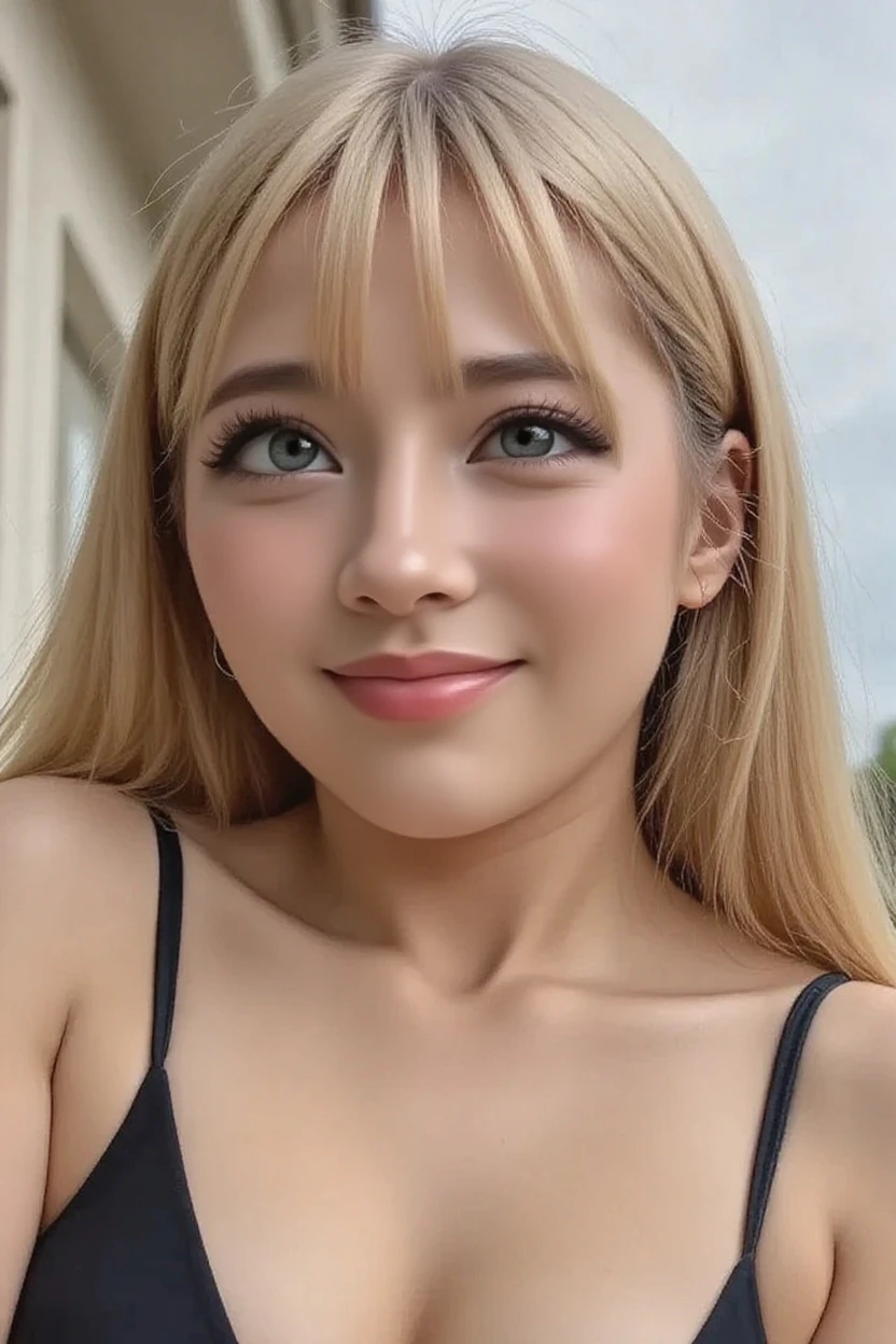 One person, (blue eyes), (smile :1.2), Wide Hips, (big :1.1), (big ass), (Narrow waist :1.2), (Thick thighs), (Toned Legs :1.1), logic, (Highest quality, 8k, masterpiece: 1.3), Clear focus: 1.2, Perfect Body Beauty: 1.4, (強い腹logic :1.2), Highly detailed face and skin texture, Detailed eyes, double eyelid, (Glowing Skin :1.2), (Long blonde straight hair :1.2), (Tiger Bikini :1.2), (Face close-up :1.4), Sitting, (Selfie :1.3), I'm at the beach, The sea in the background