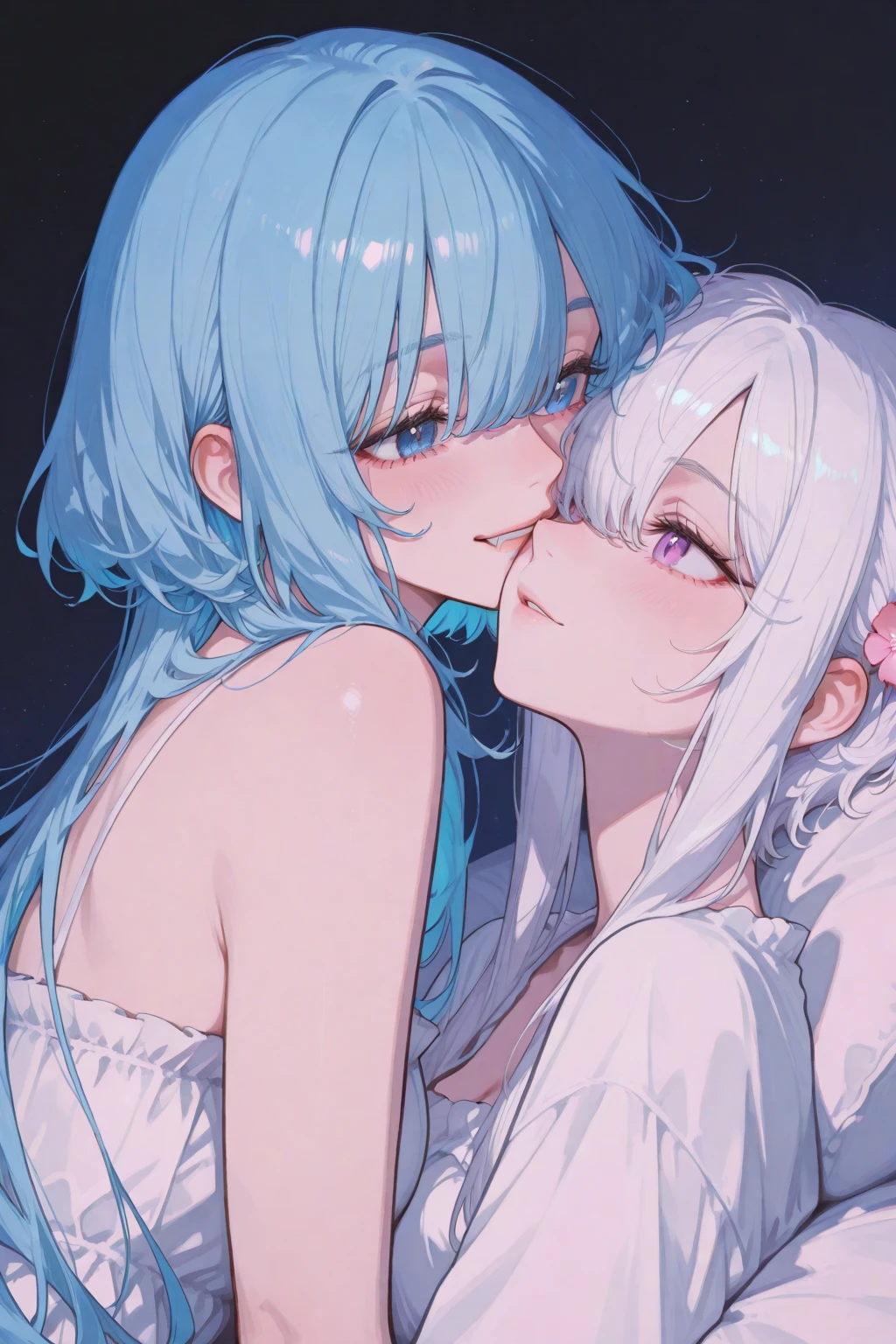 (Best quality, 8k, 32k, Masterpiece, UHD,:1.2),RAW, (((2girl))),ultra cute , natural lighting,transparent shining eyes, 20yo ,fair complexion, (???????:0.8) ,(slut:0.8), (vulgarity:0.8), (fucked silly:0.8),(steam:0.8),(trembling:1.3)),((Nightgown )) , ((White backgroud)), face Closeup, Closeup face, head shot, Cleavage, shiny, kiss, kissing, French braid