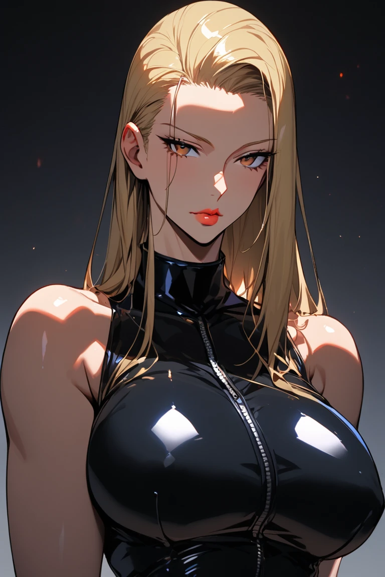 ((masterpiece, best quality)), ((anime girl in the hospital, retro style)) (1girl, mature), (solo, upper body, half body), (female focus, mature girl), (blonde hair, ponytail hair),blue eyes, detailed eyelack tight bodysuit, latex, curvy, exposed shoulder, clothed breasts, turtle neck, huge breasts, collarbone, sideboob)), portraits, dramatic lighting, medieval atmosphere