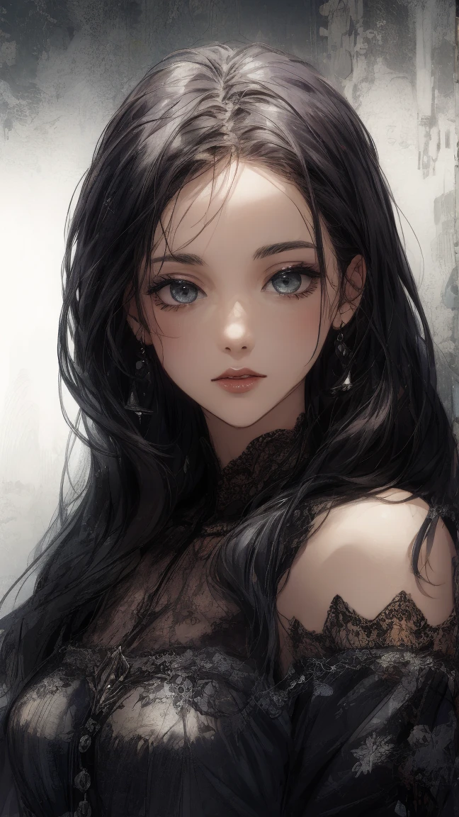 Uma elfa de cabelos pretos longos com franja com raiva, goth clothing, Arte de Fantasia, gothic art, alto detalhe, imagem de corpo inteiro