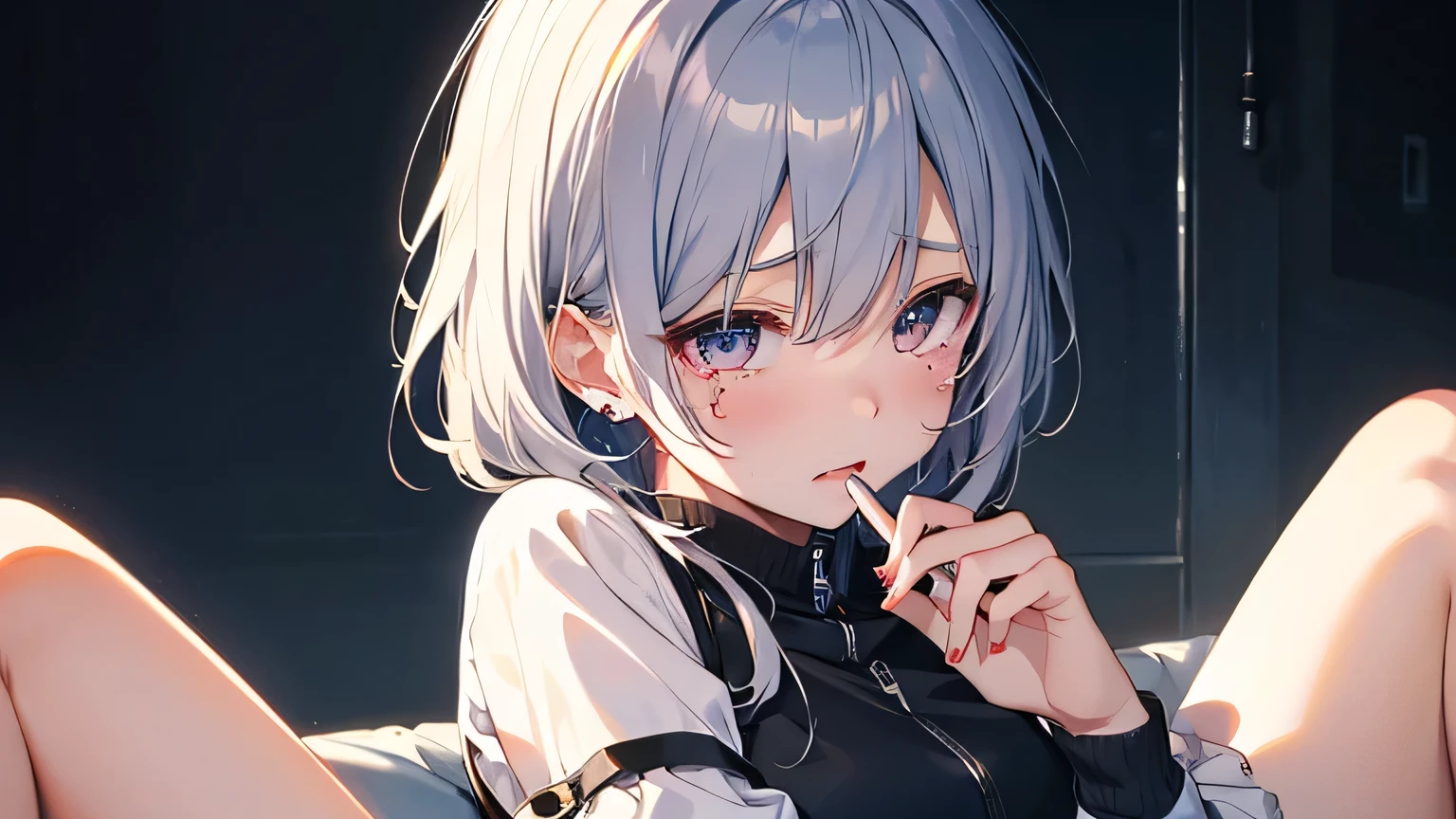 Crying white-haired girl