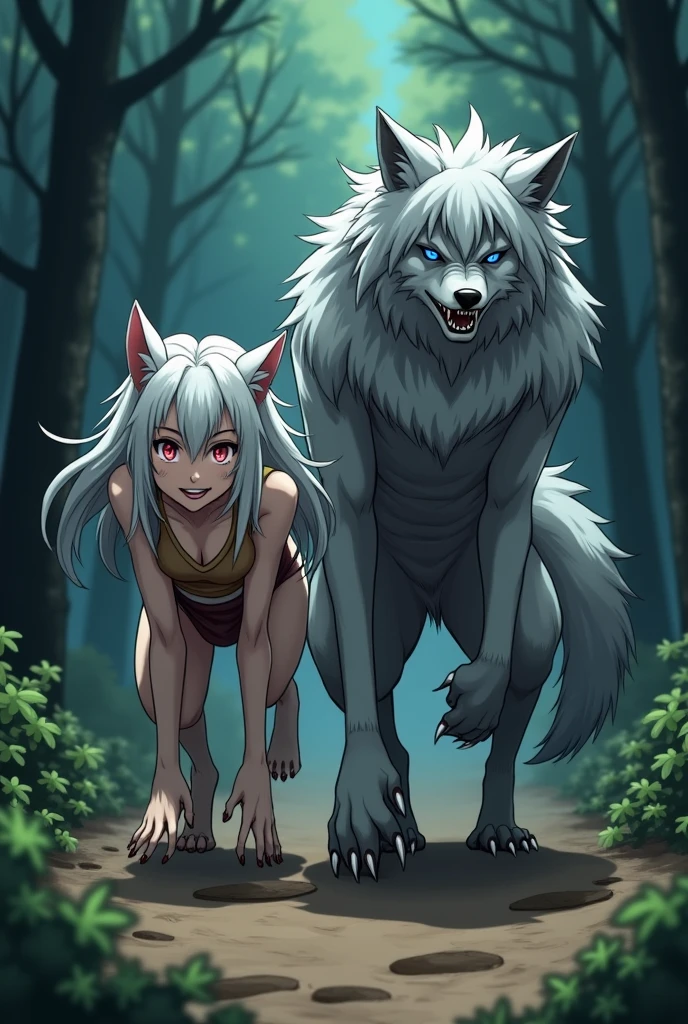 1girl, multiple colored hairs, smile, leaning forward, outside, posing, background, ponytail, (view from behind), 9 years old, (tomboy), slender, pert ass, high details, sharp detailed face, detailed eyes, young, long and wild hair, long hair, tattoo, tanned, cave, forest, very small breasts, fur, revealing outfit, ikuchan, pert ass, big ass, big asscheeks, tribal tattoos, (1 animal), ( feral wolf), girl and animal, wolf mounts girl, doggystyle, duo, sex, hot breath, moaning, open mouth, ((motion lines)), thrusting, dimmed lighting, feral wolf, animal, (bestiality), on all fours, doggystyle, panting, sweating , rough sex, outdoors, forest, sweat, rape, teeth, girl with wolf ears and wolf tail, wild girl, animal girl, breeding, fangs, ((wolf girl)), (motion lines), (thrusting), nipples, gray hair, (wolf girl), big wolf, canine penis,