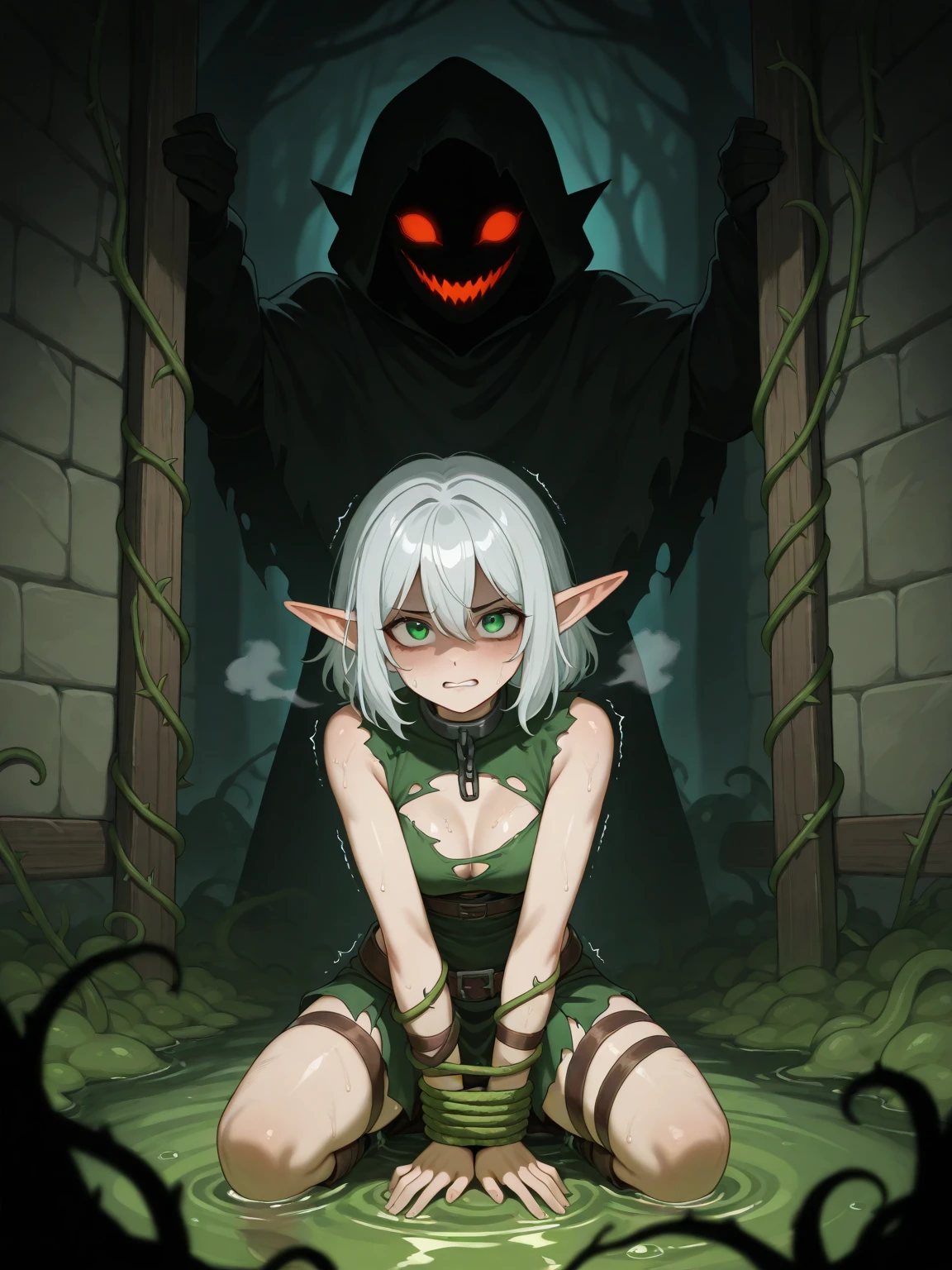 goblin, horror, monster, glowing eyes, green skin