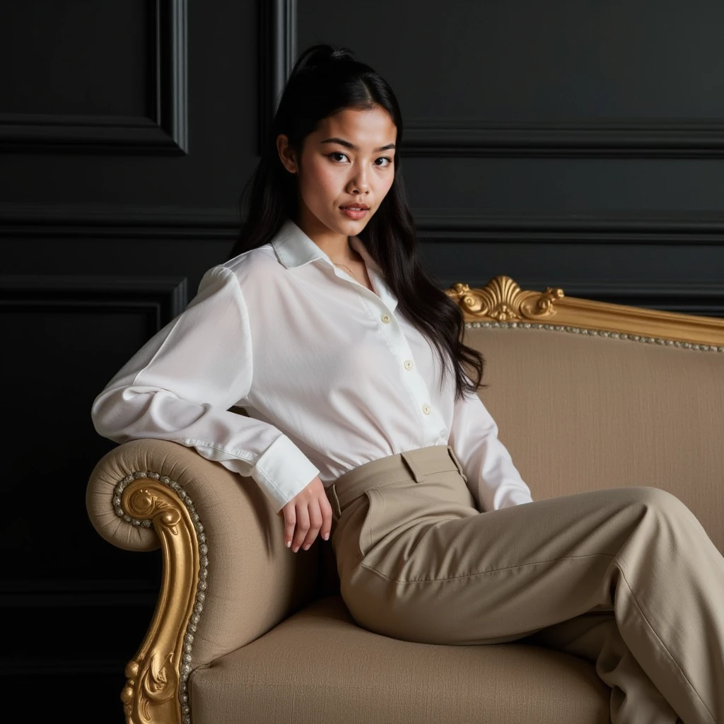in a skirt sitting on the throne