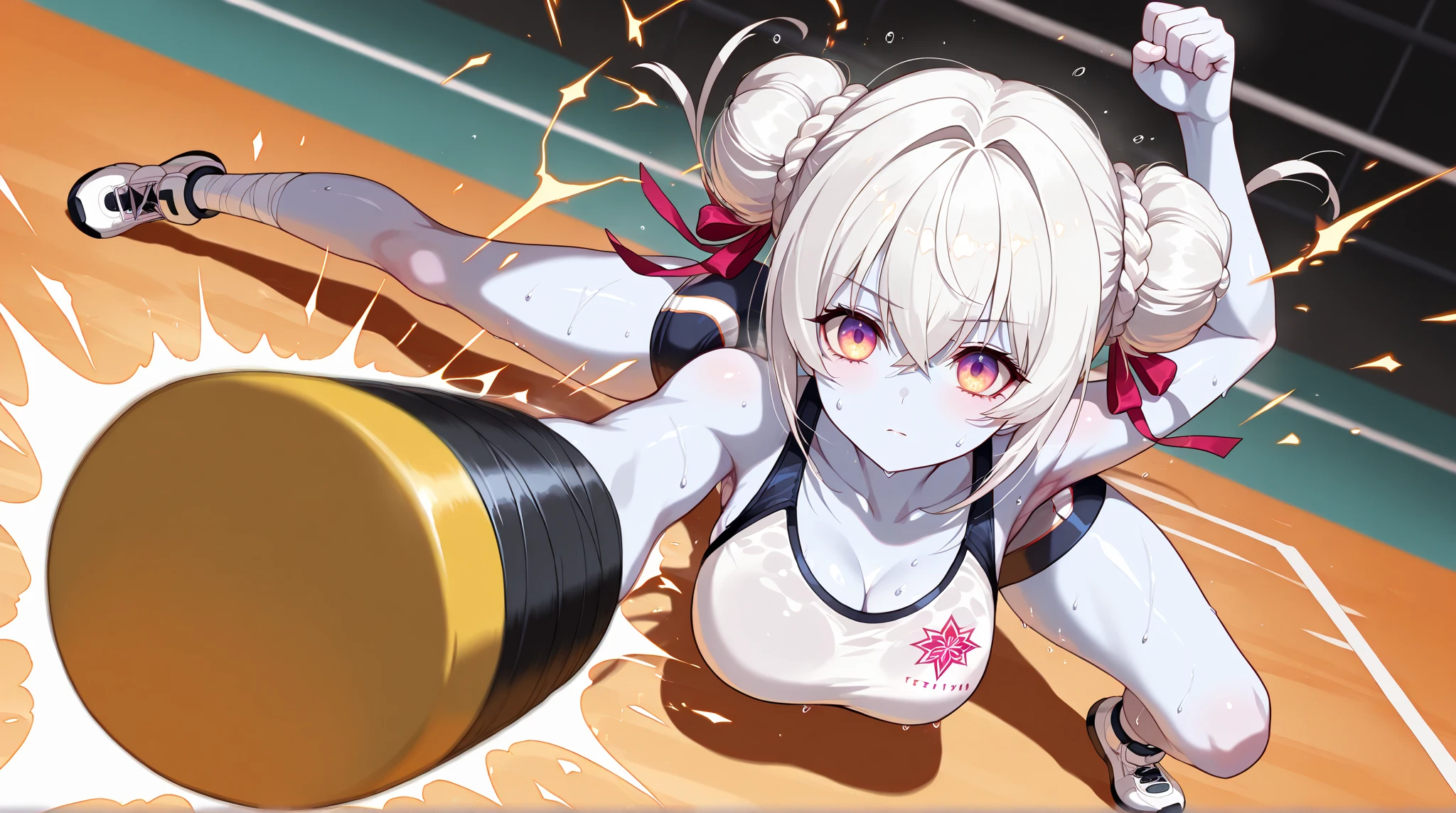 (((masterpiece))),(((best quality))),(ultra-detailed,high resolution:1.2),(illustration),((an extremely delicate and beautiful)),(detailed background), POV, ((((handjob)))), ((((ejaculation, projectile cum)))), veiny penis,(((wrestling ring)))), ((1petit girl)and(1fat man)), hetero, ((((1petit girl,short stature)))), (slender body:1.4), (long hair,pony tail),drill hair,grey hair, grey eyes, ((((flat chest)))), hair between eyes, eyewear on head, covered navel, collarbone, pale skin,shiny skin,((She wears competition swimsuit)), (expressionless,half-closed eyes,look down), (cum on clothes,cum on body,excessive cum:1.4),cum facial,bukkake,cum on hair,cum in pussy, clothing aside, clothed, (1fat man,tall stature:1.4),large penis, he looks ahegao, text,