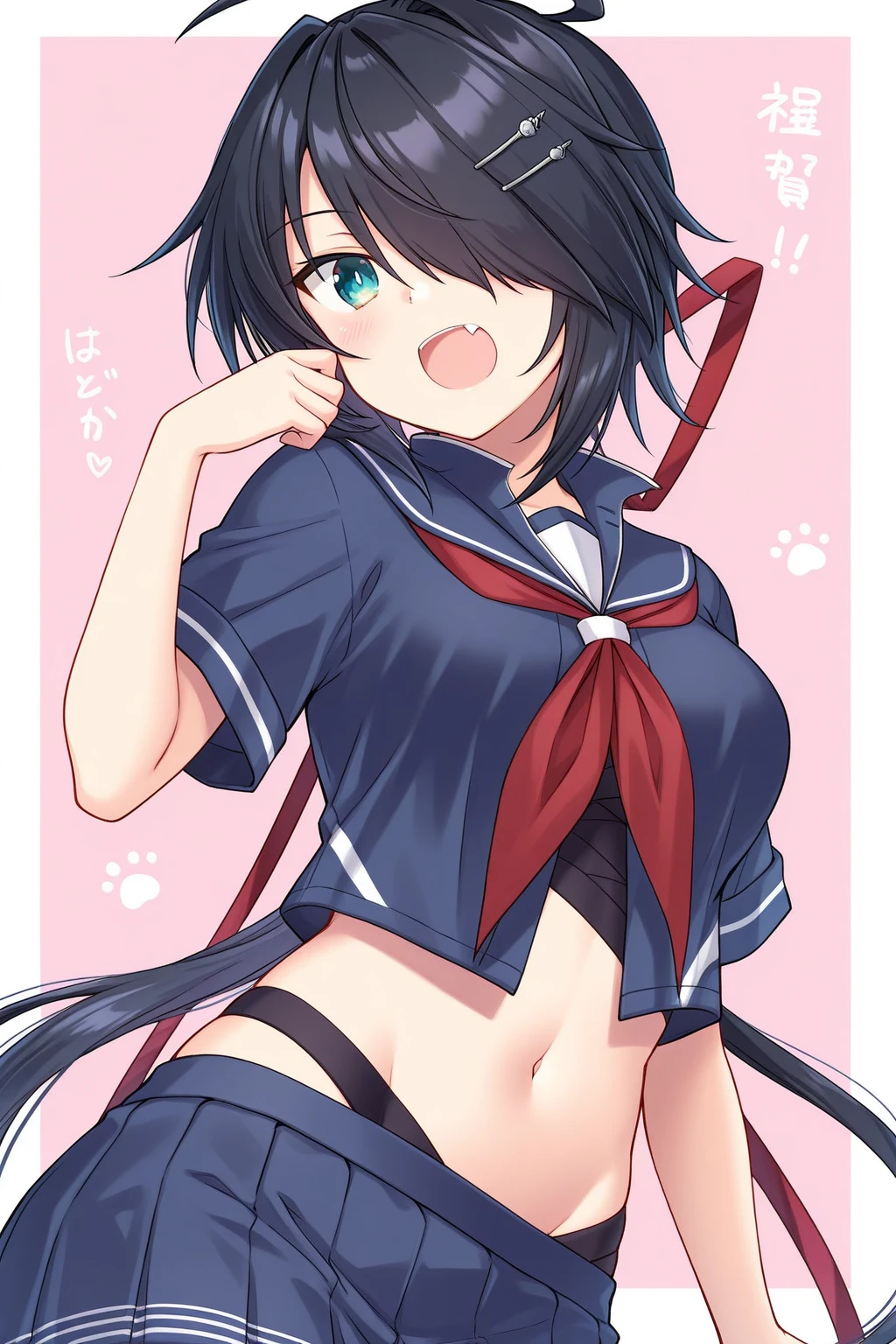 Wave Long、Sash ribbon、No moles、A kind smile、Hand waving pose。masterpiece, Highest quality, Ultra high definition, Maximum resolution, Very detailed, Beautiful Skin, anime,、topless、Panties、Sticking out her butt、Three-dimensional