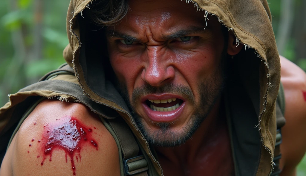 Rambo, Coming face to face with leatherface, Rambo with a knife in his hand stabbing him and leatherface with a chainsaw and covered in blood and guts on the ground