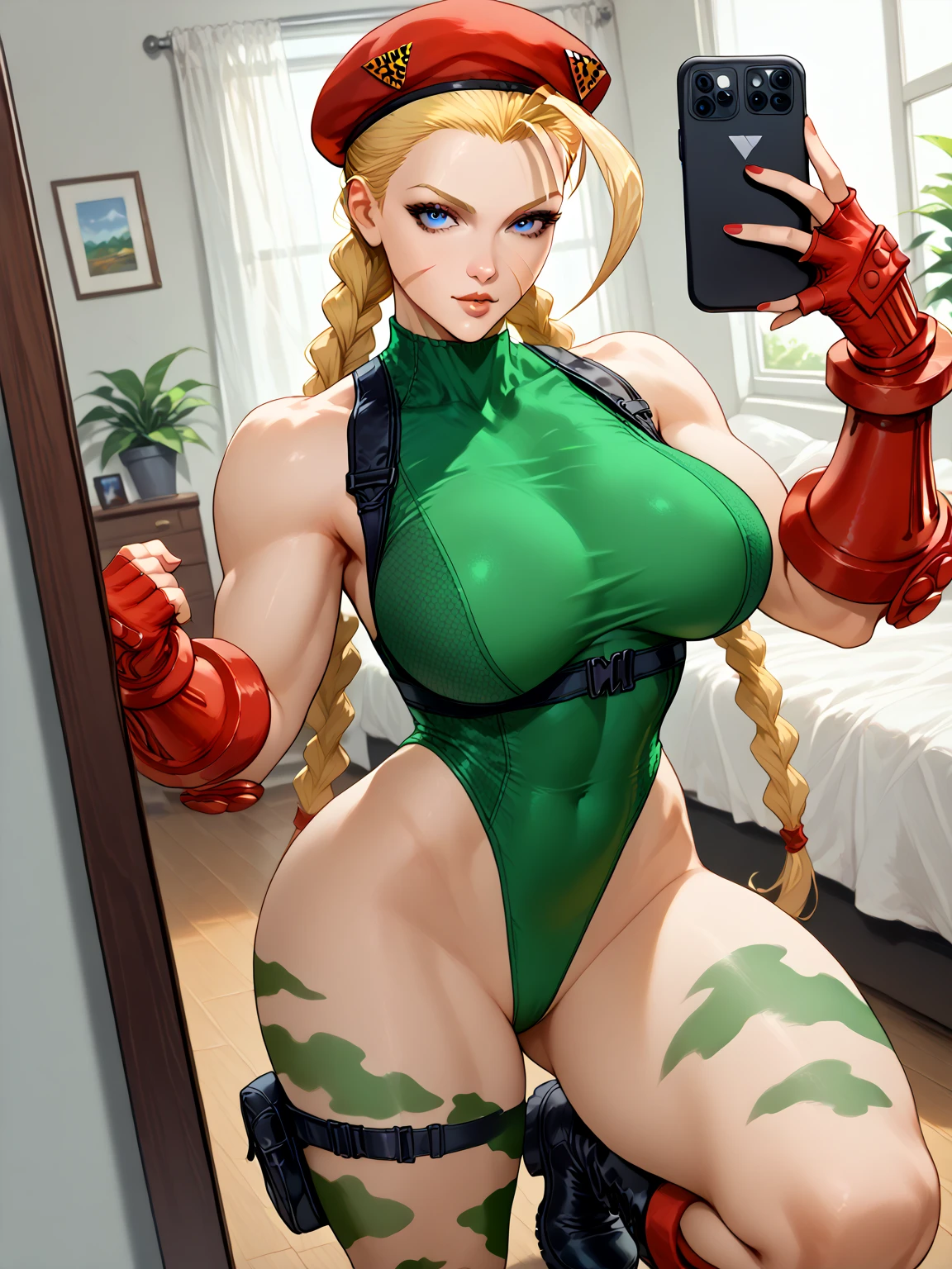 Perfect face,red lips, green eyes, very super long red hair,Butt review,Muscular butt , bigger chest,naked blonde woman with curvy body,sexy body ,3d rendering style perfect face