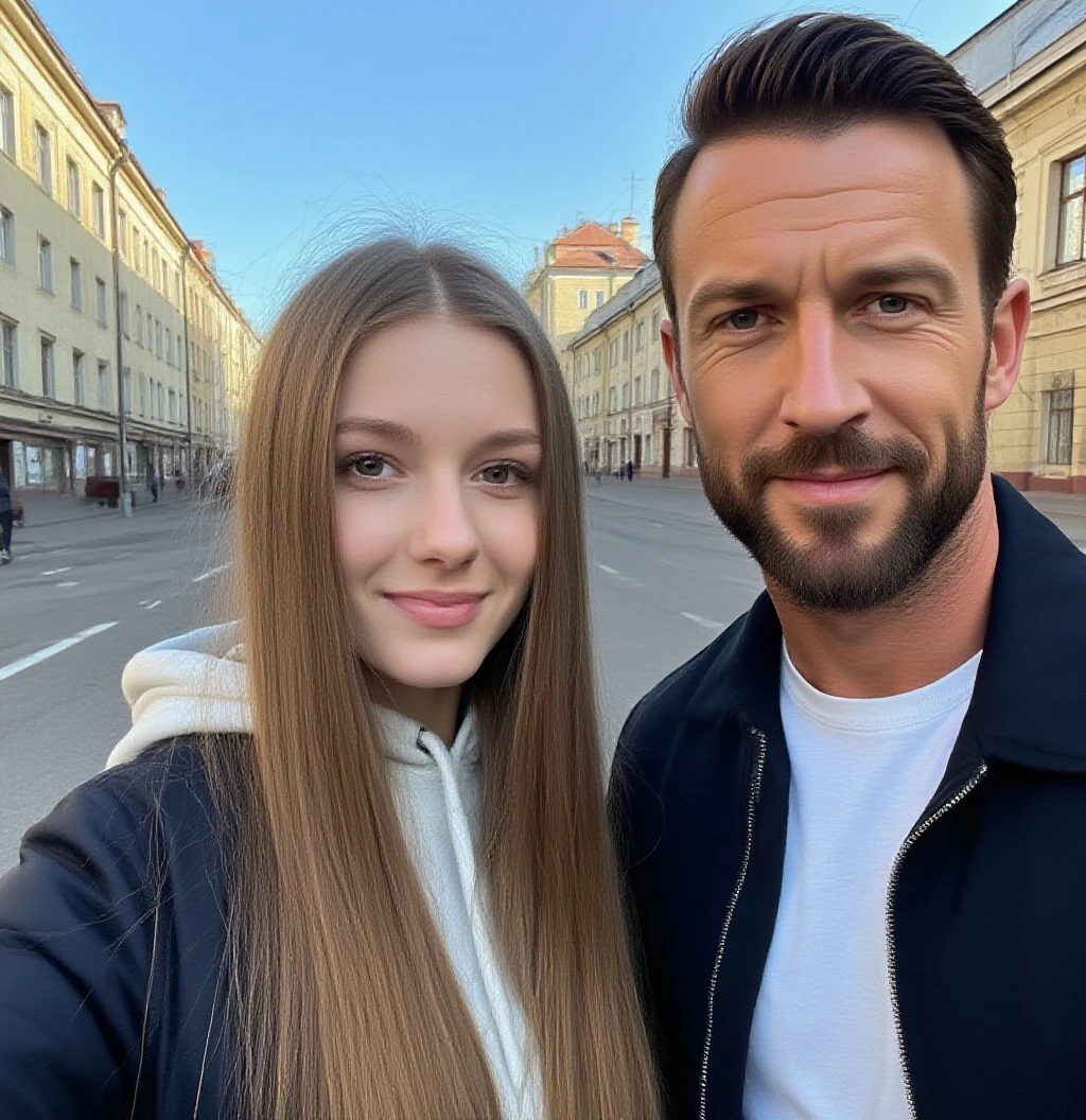 candid photograph of (woman and man together) ZM_nancy wearing a turtleneck sweater and fur jacket and wool skirt ((embracing)) Ukrainian President<lora:Zelenskyy2:0.7>zelenskyy,(3/4 shot),(slight smirk),Kilo class submarine in the background,sunglasses,((Ushanka)),Ukrainian flag,(blue and yellow flag),((Kyiv))
