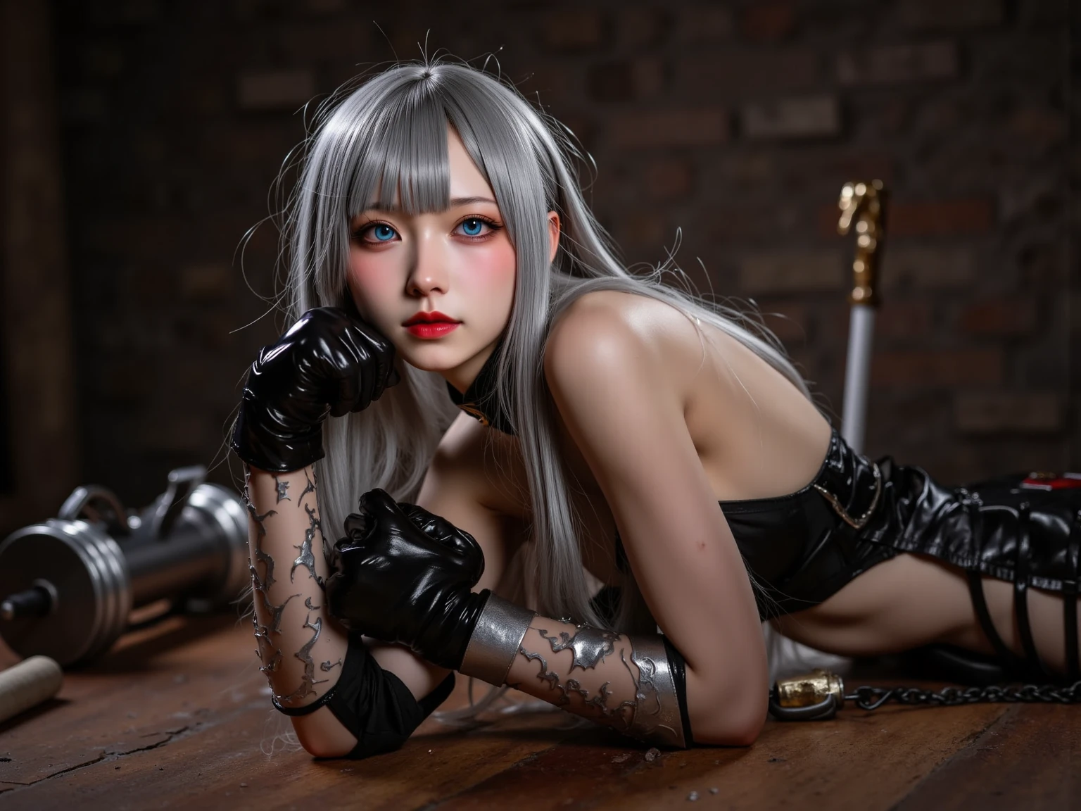(photorealistic:1.4), best quality, masterpiece, ultra high res, 1girl, (detailed face:1.2), (detailed eyes:1.2), (detailed hair:1.2), (detailed clothes:1.2), 4k, (detailed color:1.2), Ultra detail texture, ulta detail, ultra hight, realistic, 16k, perfect body, bobs, full body, 1 woman, bokeh, detail eyes, detail face, white hair, scarf