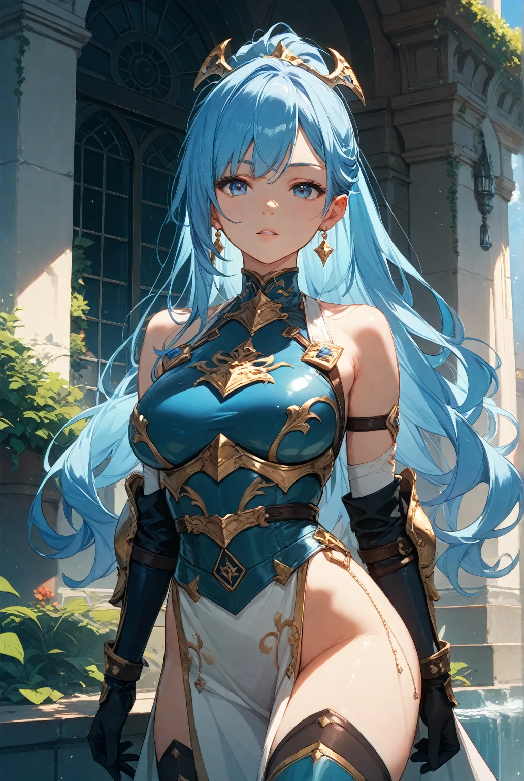 1 girl, Sona \(league of legends\), blue hair, blue eyes, gradient hair, collarbone, twintails, hair ornament, long hair, blue dress, breasts, holding a newborn baby, blue long hair. ((masterpiece)), ((highly intricate details)),beautiful, high quality, highres, absurdres, light difussion, intricate details, complex details, ((anime)), (anime:1.5) , (perfect face:1.3), extreme detailed eyes, colorful, highest detailed, vibrant colors, high contrast, (8K UHD:1.2), (photorealistic:1.2),(masterpiece:1.4), (best quality:1.4),extremely detailed wallpaper, highly detailed illustrations, ((1 Boy:1.5)), (best lighting) , (super-complex details) , 4K unified, (super-detailed CG: 1.2)