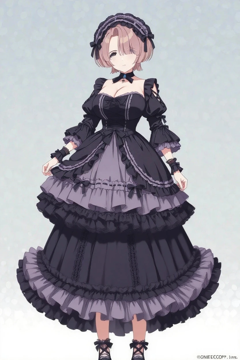 adult, 1girl, medium breasts, full body, black dress, layered <lyco:dressLo:0.5>