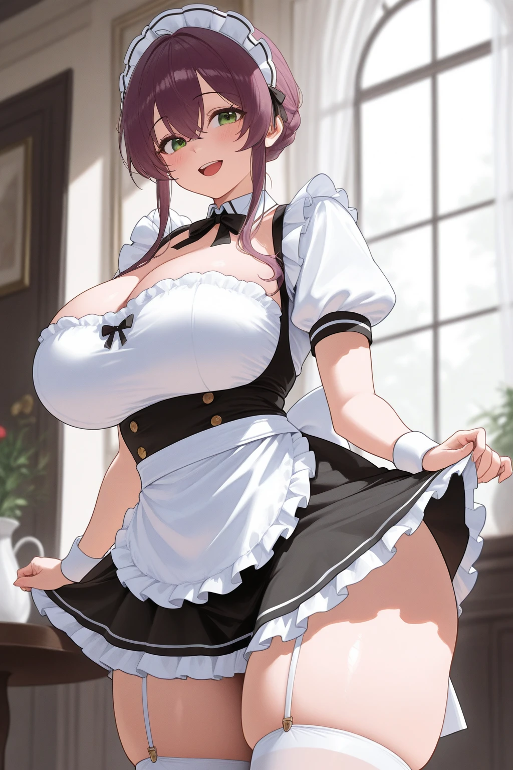 empregada, roupa de empregada com a saia levantada, peitos pouco grandes, vagina fofa, big tongue out and seductive expression