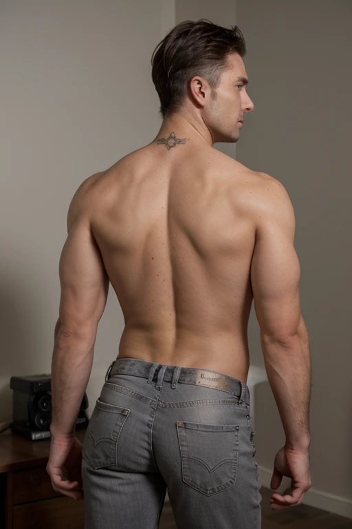muscular big manly man, Adam Levine, full body, naked . backside
