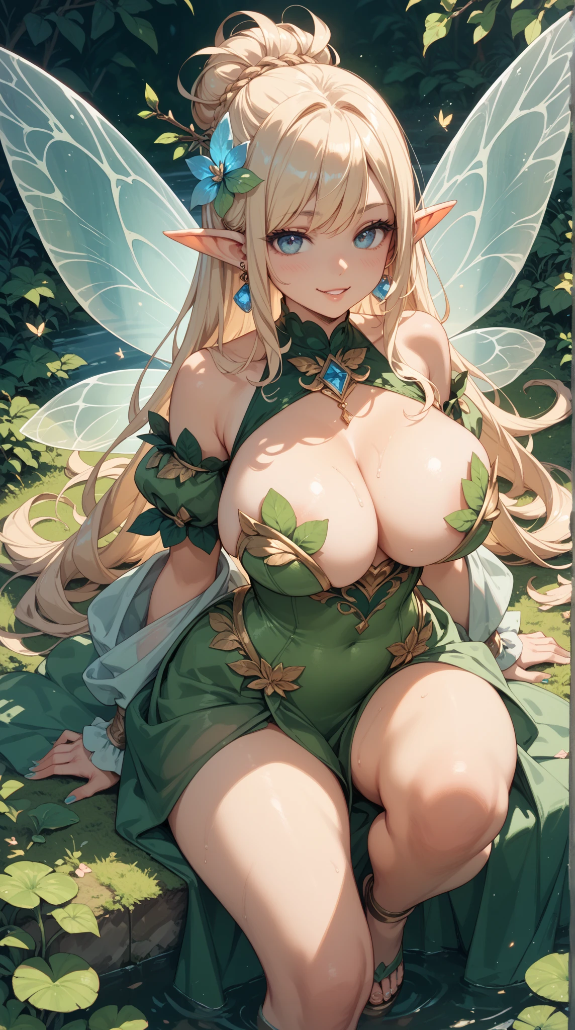 ((beautiful sexy elf milf))((blonde with colored highlights in her hair:1.4))((absurdly gigantic sagging and juicy breasts))((forest elf princess dress))((the breasts come out of the dress leaving bare breasts:1.5))((the skirt of the dress is open and very short leaving the bare pussy:1.5))((beautiful and detailed elf princess thigh stockings))((ultra detailed and beautiful elf princess dress with lace decorations and jewels)),sexy athletic and perfect detailed body of a milf mother,((hyperrealistic photo))depth of field,sharp focus,ultra detailed,4K HQ,f/1.2,8K HDR(very sharp image)(perfect and detailed faces and eyes),
((beautiful magical fantasy elf princesses)),((beautiful fantasy hair with magic lszos and ornaments)),((very cute beautiful faces of a bad and naughty girl)),((beautiful and detailed fantasy makeup)) , ((magic elf dresses with open skirt showing the naked pussy)),((great cleavage leaving the breasts exposed)),((ultra detailed and defined magical elf dress)),((ultra detailed and defined face and eyes )),((detailed and defined breasts)), ((detailed and defined nipples)),((detailed and defined vagina hair)), ((magical fantasy world))((magical elf princess fantasy environment) ),((high image quality)),((ultra detailed and sharp image)), small, thin and innocent face, (perky and busty tits: 1.3) (detailed face and eyes: 1.4) (soft lighting) (very Detailed: 1.4) 8k wallpaper, best quality, sharp focus, intricate,
((they are posing together:1.5)),((standing)),
((redraw fantasy magic elf dresses even more magical with ultra gorgeous magic elf dress with embroidered lace mesh jewels))(((sexy hair on pussy:1.5)),((bare pussy)),((bare breasts)), with huge breasts,((((extra large breasts)))),(((head-sized breasts)))),(((huge breasts))),(((giant boobs))),((very massive breasts)),((big, gigantic,huge natural breasts exposed:1.5)),(perfect nipples),