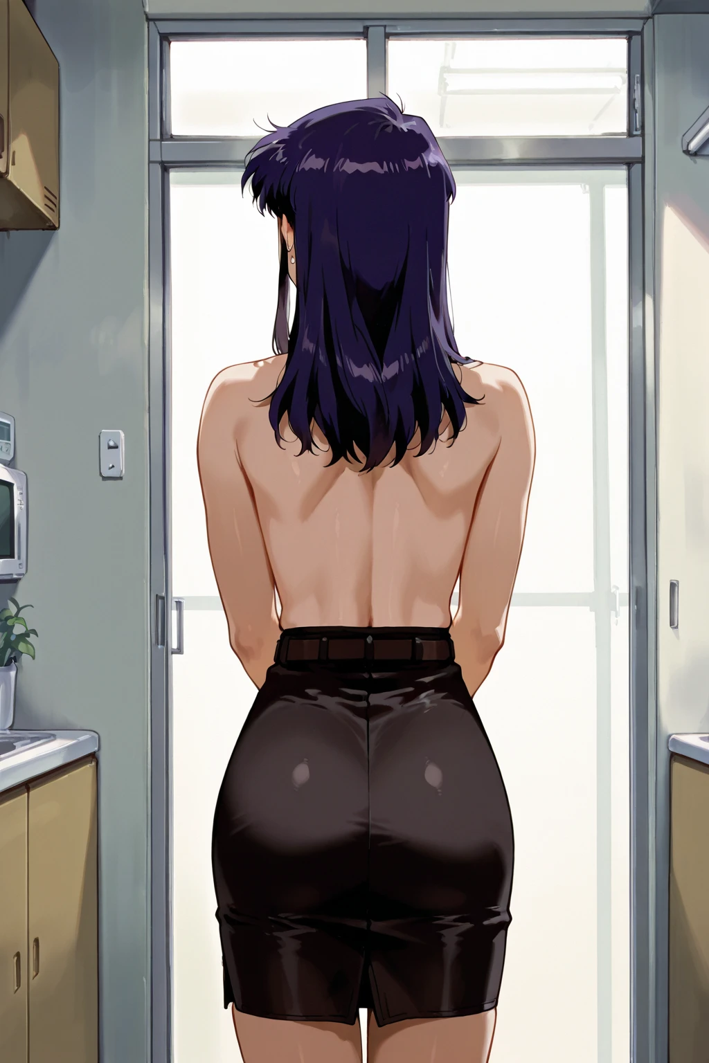 She has nothing on upstairs and takes off her clothes and doesn't know that man sees her, man sees her pussy, ass and a tit and she has a finger in her pussy and a wolf tail nsfw naked