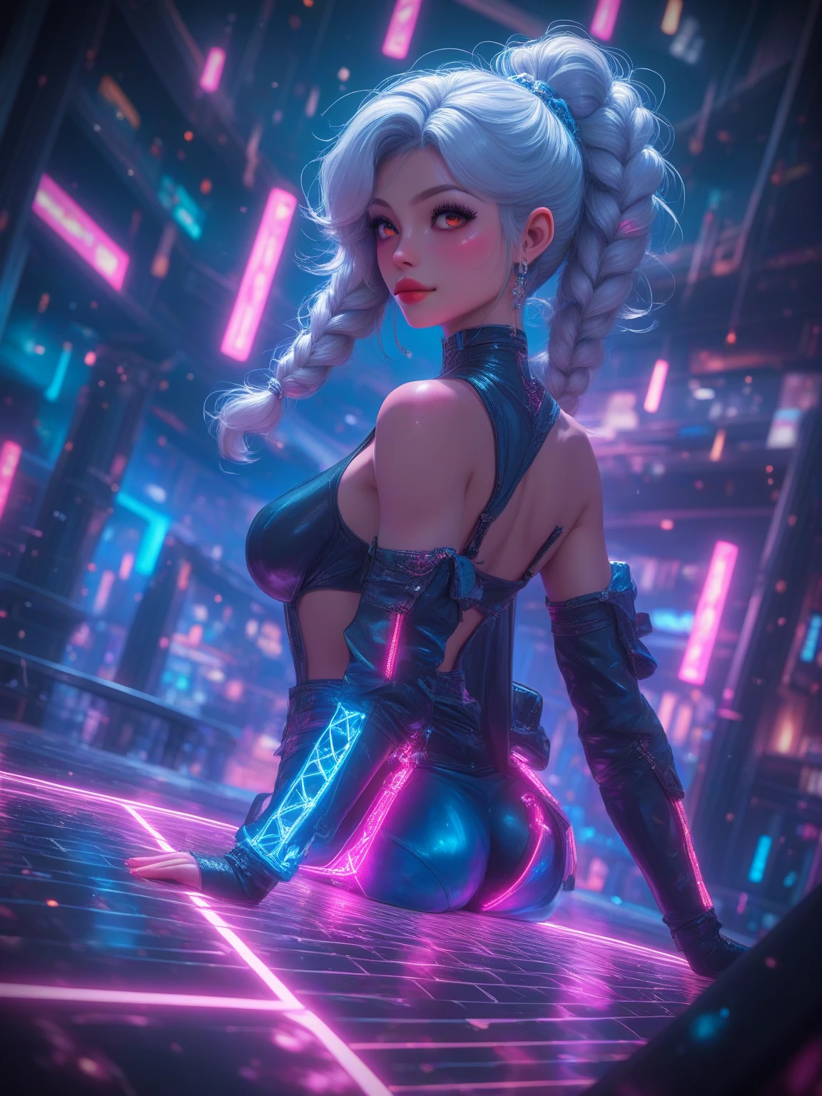 highly detailed portrait of 2 tattooed women, a black woman in a minidress and a Caucasian woman in a minidress, 2 little girls, por Atey Ghailan, por Greg Rutkowski, by greg tocchini, por James Gillard, por Joe Fenton, by Kaethe Butcher, voluptuous, super detailed face, wide curvy, Highly detailed accentuated big ass with phenomenal detailed butt cheeks, great aesthetics, gradient purple, neon color scheme, grunge aesthetic, nightclub background, cinematic lighting, 32 mil, ultra HD, with--9:16