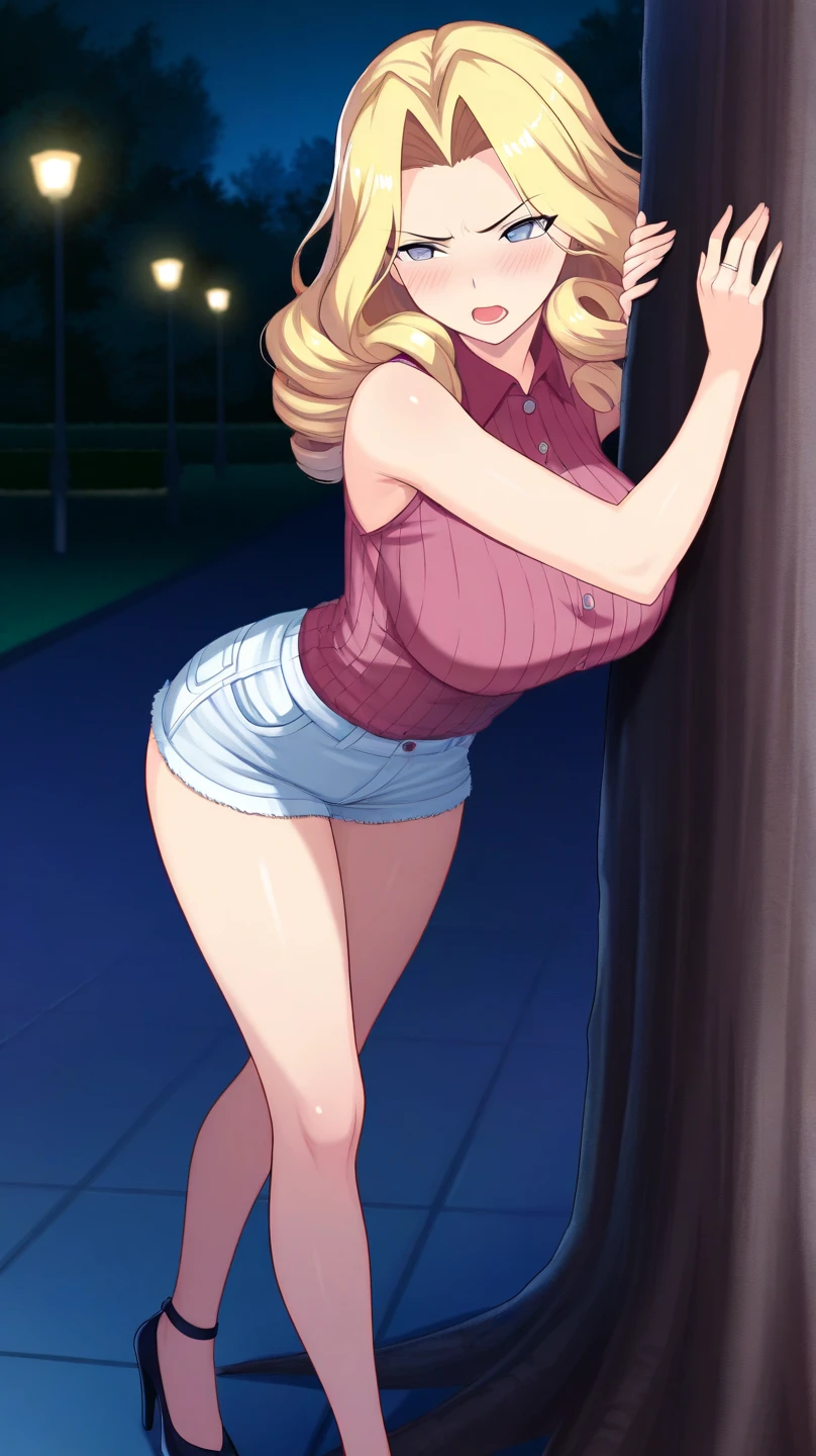 score_9, score_8_up, score_7_up, score_6_up, uncensored, miyako ishida, long hair, bangs, blonde hair, black hair, hair between eyes, green eyes, multicolored hair, two-tone hair, BREAK (masterpiece:1.2), best quality, high resolution, (detailed eyes:1.3), perfect lighting, (perfect hands, perfect anatomy), large breasts,  looking at viewer, looking back, stair, cloud sky, garden, dusk, tree,1girl, hotpants, torn, crop top, sleeveless, ass, anus, solo, cum, breasts, large_breasts, cum_in_pussy, looking_back, pussy, blush, spread_pussy, cumdrip, after_sex, vivid colors, dramatic lighting, erotic, sensual, intimate, female protagonist, seductive pose, glossy skin, glistening wetness, intense expression, erotic anatomy