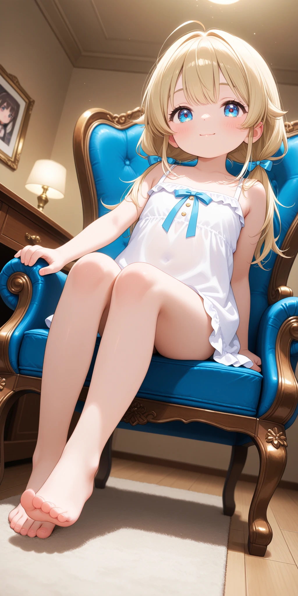 ((highest quality, 8K, masterpiece: 1.3)), concentrated: 1.2, perfect body beauty: 1.4, buttocks: 1.2, ((layered haircut, big breasts: 1.2)), (street:1.3), bandeau dress: 1.1, Highly detailed face and skin texture, fine eyes, double eyelid, whitened skin, long hair, (shut up: 1.3), full body, simple background, Perfect for your skin, cute expression ,table top,(highest quality,(shiny skin),Realistic,please lie down on the bed,feet apart,spread her legs,big breast figure,put your hand next to your face,near,smiling face,white sheer lace bikini,fluoro areola,white transparent fabric,blonde hair,Bloon Eyes,face turns red