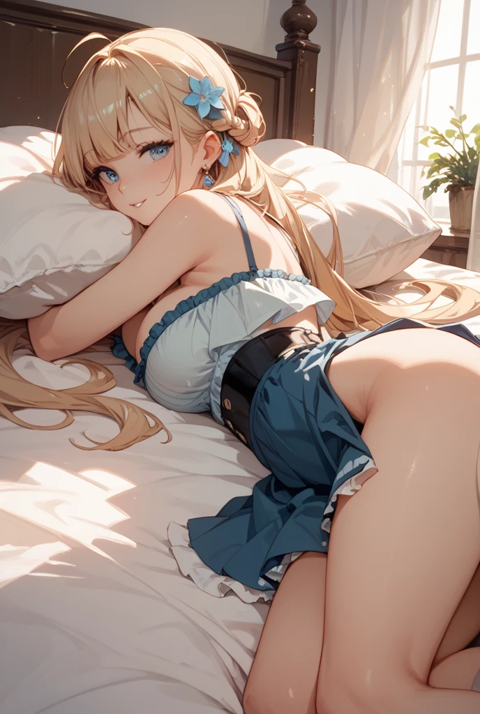 ,bronde_hair,beautiful_hair,multicolored_eyes,light_blue_eyes,beautiful_eyes,1_beautiful_girl,cute_face,perfect_face,perfect_legs,perfect_quality,perfect_anatomy,beautiful,perfect_hands,perfect_hair,perfect_eyes,perfect_body, teary eyes, drooling, climax, convulsions, cowgirl position, straddling pillow, rear view, buttocks, white panties, close-up of buttocks