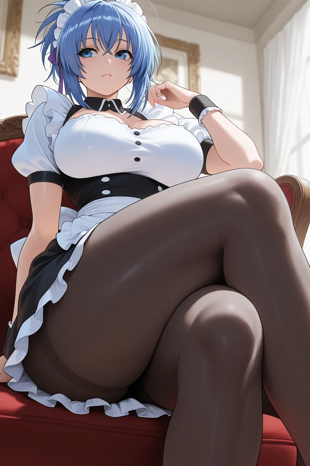 (Tabletop, highest quality, High resolution, , Perfect Pixel, 4K,), 1 girl, single, alone, Beautiful woman、I could see the whole body, Soft Breasts, Dynamic Angle, Perfect body, ((,, , Earrings、necklace,Pleated skirt、Black knee-high stockings、Spread your legs wide、Open both knees、Open your arms、A shy smile)),、、、、(Luxury hotel bed、Sleep on your back)、、、(I can see her blue and black lace panties))、Angle from below)、
