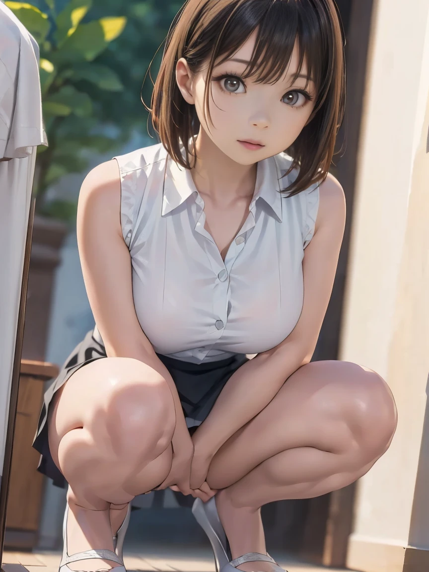 8K quality、High resolution、Man and woman in love、A man presses his penis against a woman from behind、Sexする、Beautiful fair skin texture、High resolutionの瞳、Japanese high school girls、Summer uniform、Open-neck short-sleeved white shirt、Cleavage、mini skirt、Brown Princess Hair、、Small breasts、Sweat accumulates in the chest、classroom、、Sex