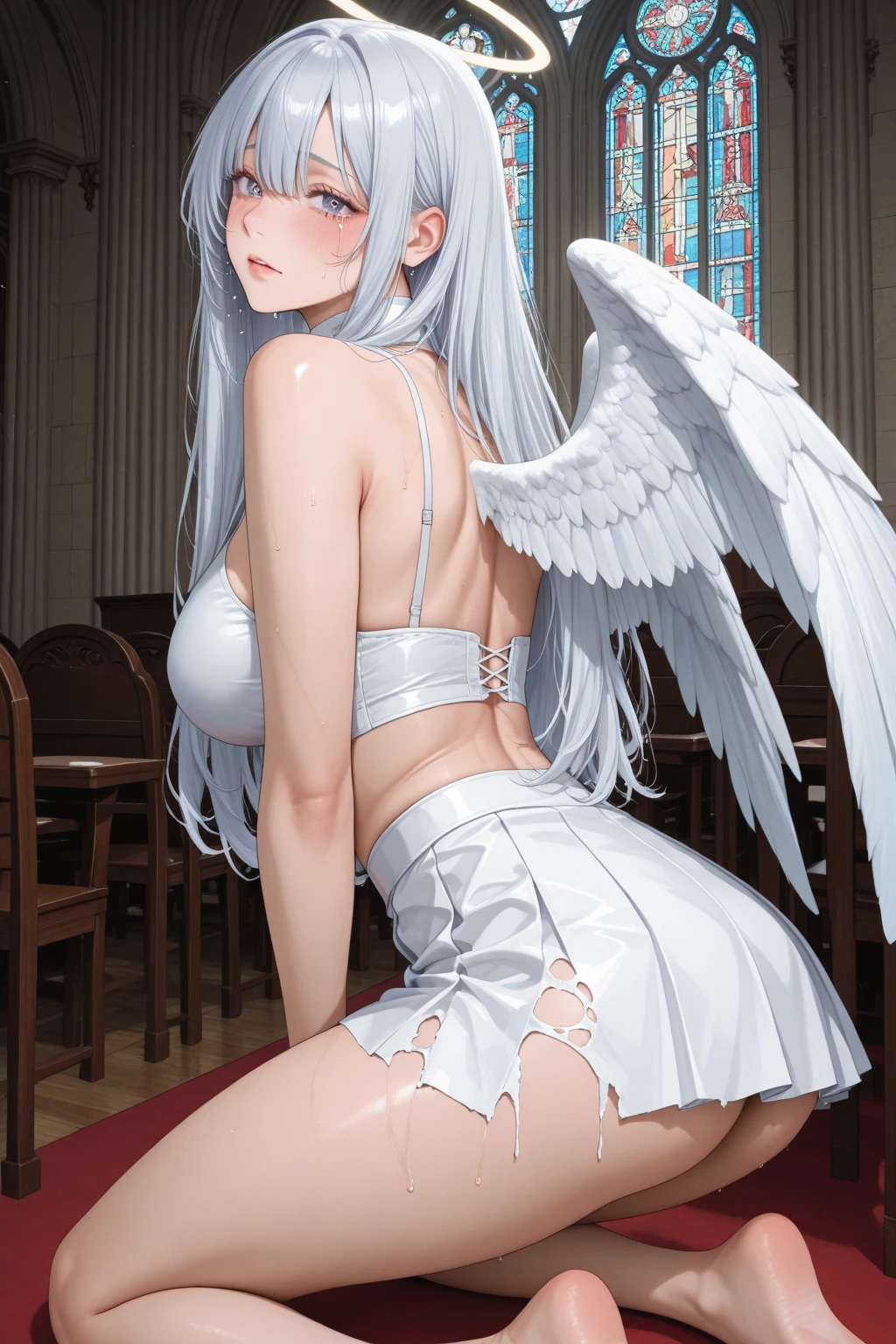 (8K ,hyper-detailing,ultra real photo,Best masterpiece,natural,Perfect artwork,Perfect female body),Cute busty girl ,Hair color,(large tities),Angelic,obsessed,the angel's wings,The halo,Beautiful church,beautiful rain of petals,Gorgeous accessories,golden brilliance,Wearing a see-through sexy black gauze skirt,Sexy transparent black dress,ssee-through,Built-in thong,The cracks are relatively large,stretch the meat,Raised sexy,Flirtatious,obscene exposure