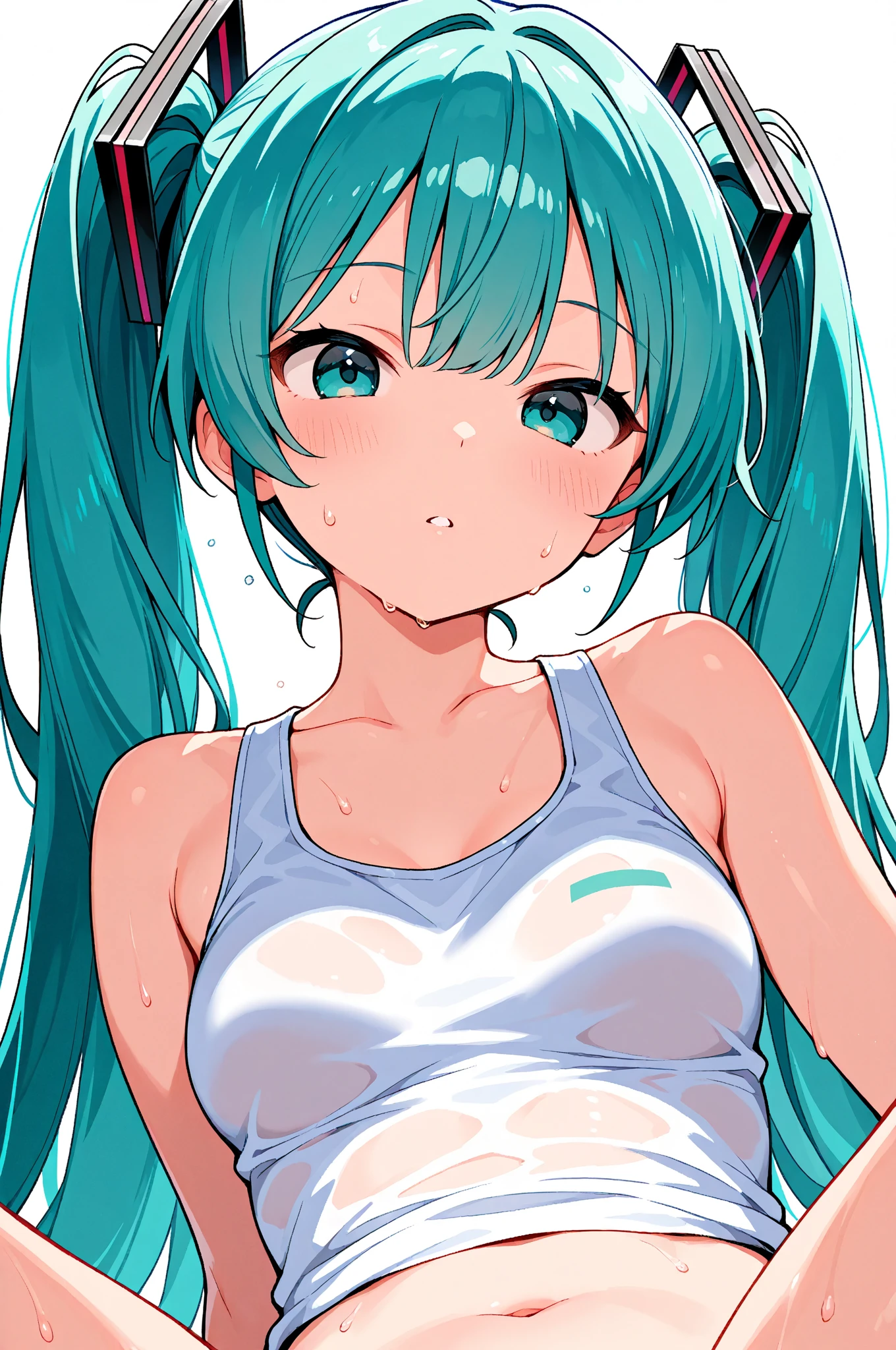 (masterpiece), (Highest quality), Very detailed, High resolution, One girl, Focus Only, Skin Dentition,Sports Bra，Shorts，pantyhose， Perfect Face, Swollen face, Beautiful Face, Big eyes, Puffy eyes, Perfect Eyes, eyelash，Hatsune Miku，Very detailed顔，