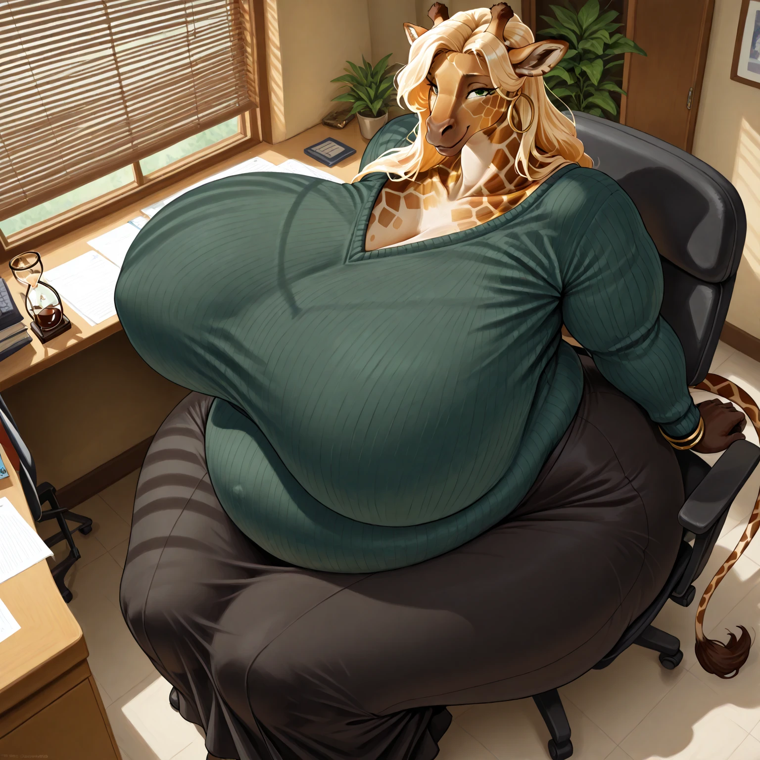 ((SFW)),((snout:1.7)),maiden,((girl:1.5, young)),((anthro:1.6)),((furry)),((shortstack)),((very fluffy fur:1.8)),((detailed fluffy fur texture:1.6)),((double chin:1.7)), ((chubby cheeks:1.7)),(proud:1.5),((neck rolls:1.4)),((fat arms:1.3)),((fat allover:1.6)),((huge belly:1.6)),((looking at the viewer:1.5)),((wide hips:1.7)), ((thick thighs)),(weight conscious:1.2),(at twilight:1.5),(wearing thick blue glasses:1.6),((cellulite:1.6)),(tail),((large breasts)),(open mouth),
((horse, mustang:1.5)),
(half-body portrait),
(interested, sly smile, arms on desk),((standing at her desk:1.6)),((taking notes:1.5))
(auburn hair,straight hair, long hair):1.5,
(round:1.7, (vastly obese:1.8))
((clothing, newscaster outfit:1.5, fully clothed:1.3)),(green outfit),((during interview)),
(in her study:1.5),background,((tv study:1.5)), detailed background,<lora:Fat:0.5>, (coarse drawing), inked drawing, messy shading, (by Egon Schiele, by Henri de Toulouse-Lautrec), expressionism:1.6, (sketch,color pencil sketch), (by taran fiddler, by blotch), (by sizemologist, by tashoelle), (illustration)