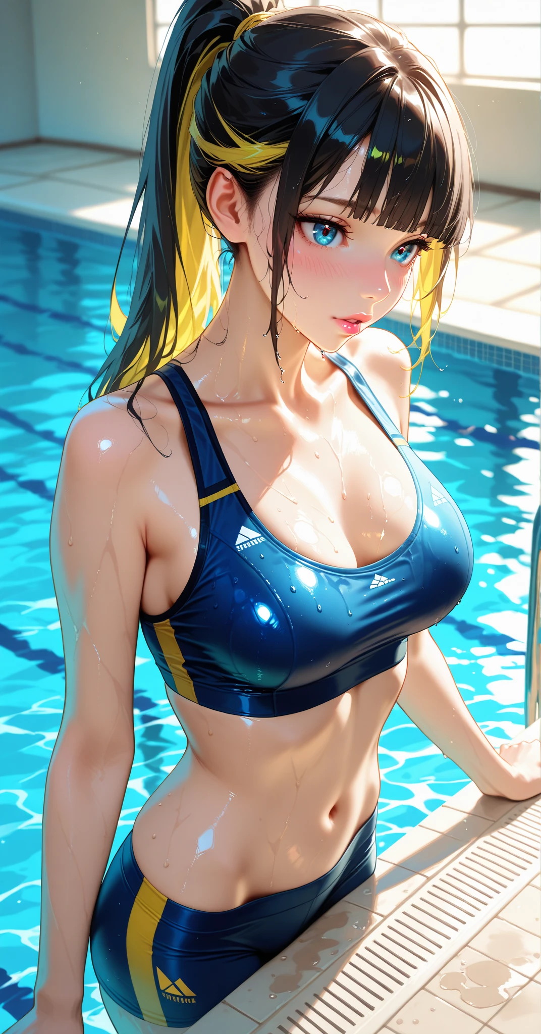 Highest quality、High resolution、Detailed Background、Beautiful face in every detail、Anatomically correct、Detailed eyes、Teenage beauty、Highly detailed face、(Huge breasts:1.2)、Brown Hair、Black Hair、Bobcut、ponytail、Braided long hair、well-groomed eyebrows、Perfect body line、(Two beautiful girls sweating all over in the heat:1.5)、

Scorching summer day、Sweaty forehead、I feel short of breath in the muggy air、
The sweltering heat is draining my strength、I&#39;m thirsty and want a cold drink、
I turned on the electric fan at full speed and desperately tried to cool myself down.、Even if you take refuge in the shade、Even when I feel lonely in the sunlight, I jump into the cold water for a change of pace.、But the brief feeling of exhilaration soon fades away、
I will not give up and continue to persevere in order to beat this heat.