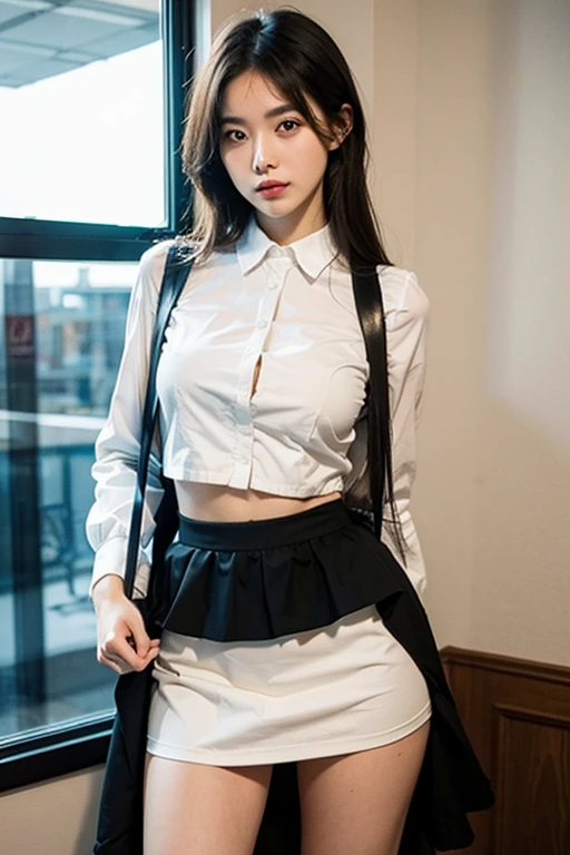 Close-up of a woman wearing a skirt and shirt, white mini skirt, wearing white skirt, white skirt, mini skirt, white skirt and barechest, short skirt, mini skirt, wearing a skirt, mini skirt, beautiful short skirt, transparent gray skirt, short mini skirt, white silky costume, hip skirt wings, wear a skirt