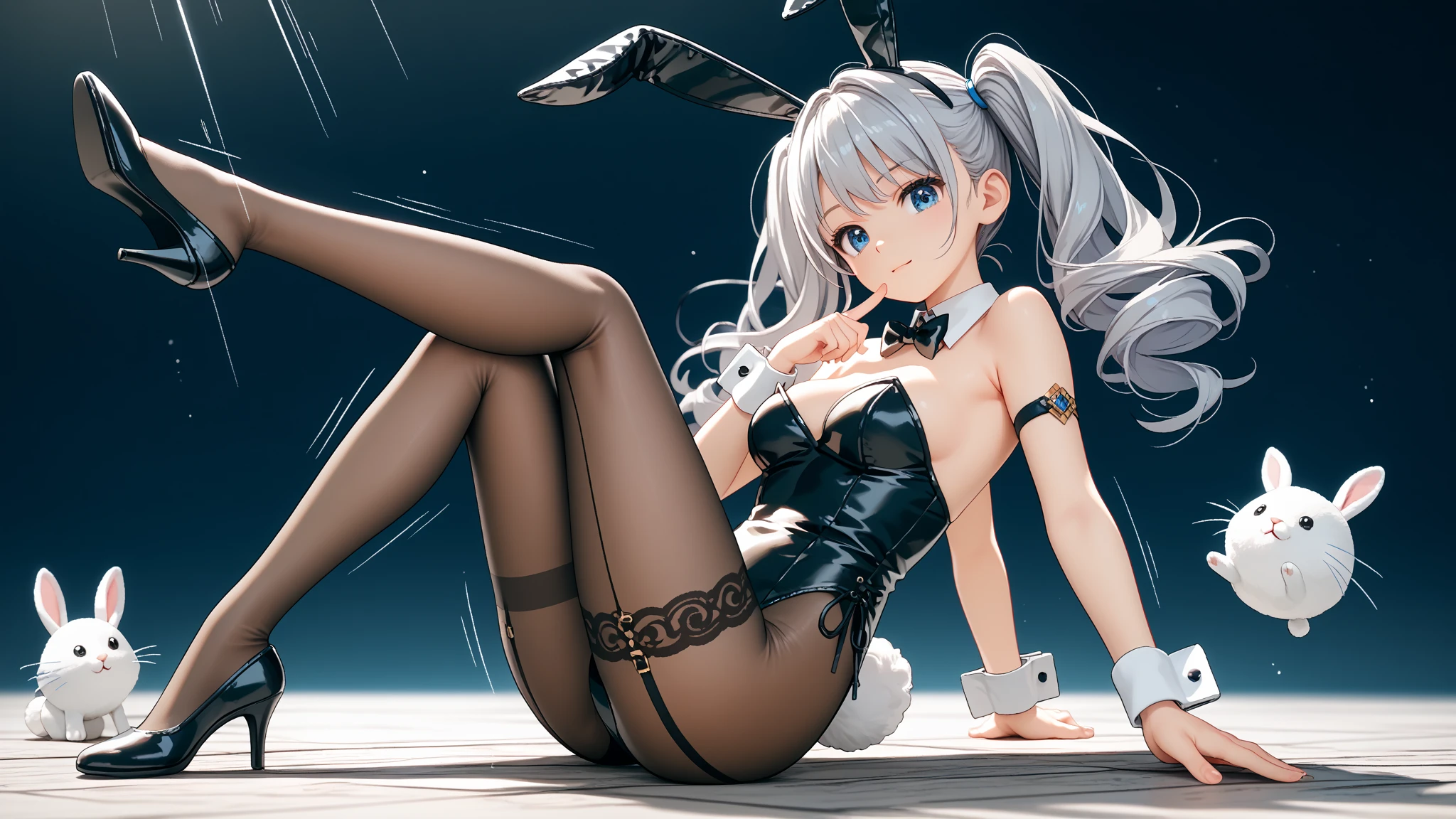 Milf woman， Charming， Perfect face，（（1人））， nmasterpiece， the best quality， intricate detials， Pole dancing，（shiny skins， shining body， Shiny radiant skin， shining hair， Pale complexion）， (Super huge，beauty legs)， attractive， Abs， Adults，(rabbit girl)， 耳环， (White trench coat，Black leather coat，fishnet stockings，White high heels)，(with open legs)，silverlong hair， Perfect and detailed face， Perfect and meticulous hands， Bunny ears， Rabbit tail， dark eye， Drunk， medium large shoot， 3/4 Shoot