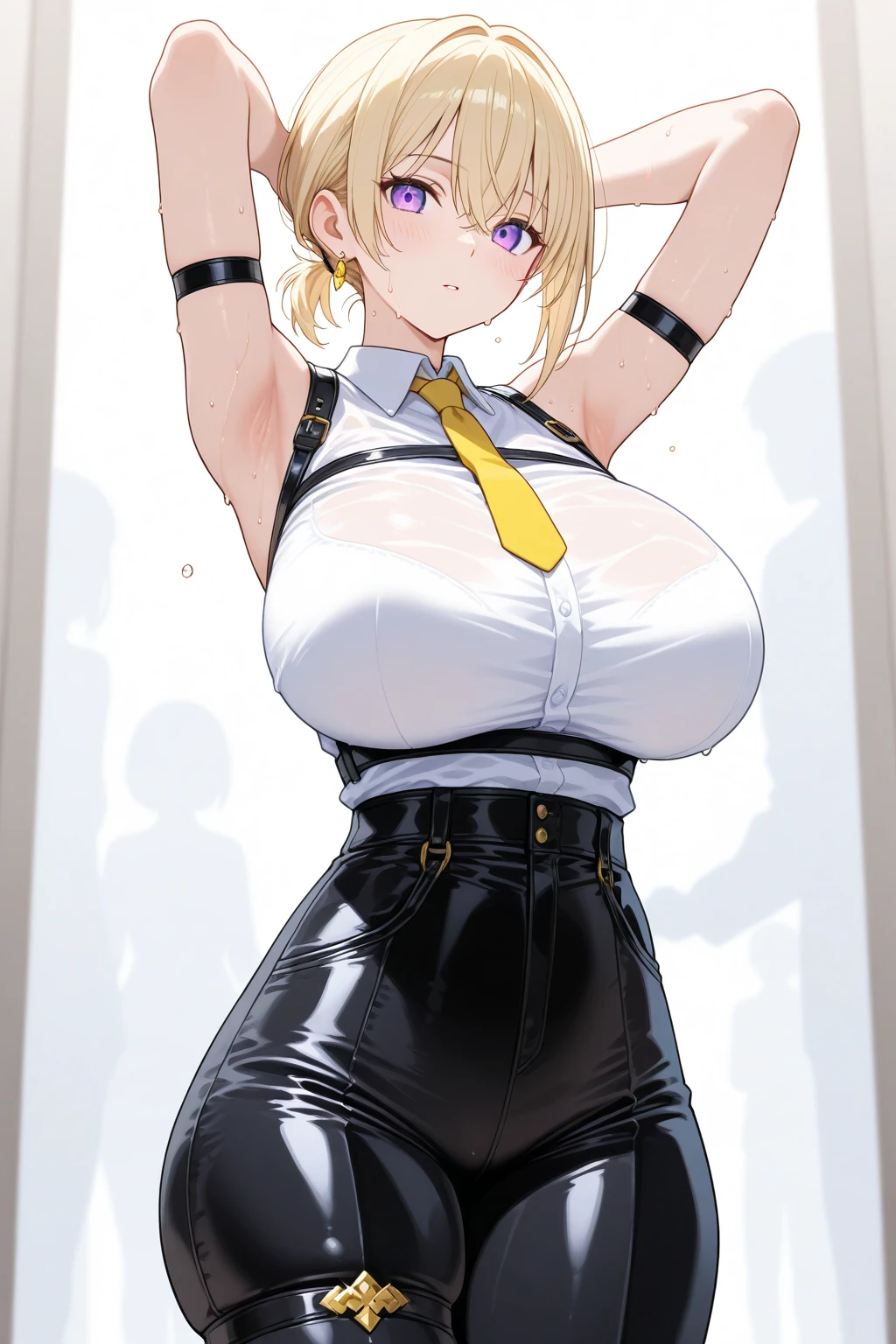 (best quality). (Ultra Detalhado). (1girl), Olhando para o Viewer. (Antecedentes detalhados). belos olhos detalhados. rosto delicado e bonito. (high saturation), seios grandes, droopy breasts, (((sexy high school outfit))), (((short skirt, tie, lingerie))), (((gigantic breasts))), crown on a head