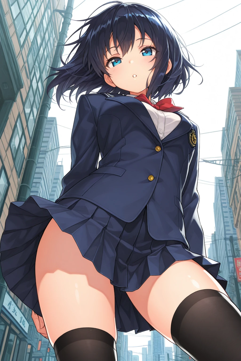 best quality:1.3, extremely detailed CG, super detailed skin, 4 fingers and 1 thumbs:1.3, five fingers:1.4, (seishirou tsugumi, big breast, midriff, solo), squatting, spread arms, (black bunny bikini:1.3), show off nipple, beautiful nipple, open breast clothes, thighhighs, show off pussy, shoes, open mouth, embarrassed, park, front view, looking at viewer,