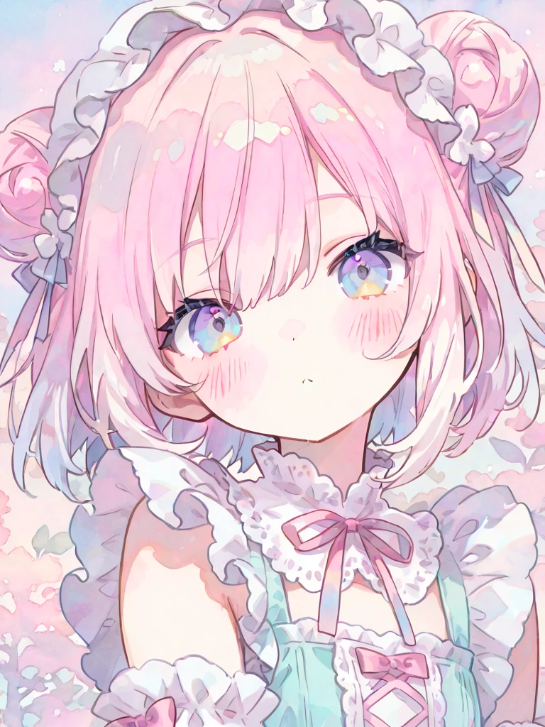 (masterpiece:1.2, highest quality), (Beautiful detailed eyes: 1.2), ((1 beautiful girl)), (beautiful background:1.2), (Very detailed CG, super detailed), ((Depth of the bounds written)),(very detailed and beautiful:1.1), (perfect details:1.1),(pastel color: 1.5), (cute illustration: 1.5), (watercolor: 1.2), Highly detailed eyes, Highly detailed face, solo, (loli), cute, adorable, blush, looking at viewer, 748cmstyle,Dynamic lighting,HDR