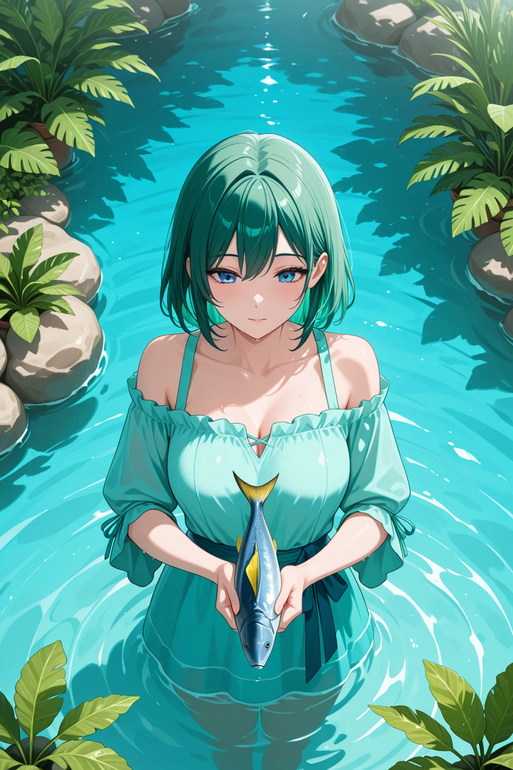 score_9, score_8_up, score_7_up, score_6_up, source_anime, BREAK 1girl <lora:mczombie-pdxl-nvwls-v1-000005:1> zombi3, green hoodie, torn clothes, sleeveless, jeans, underwater, looking at you, bored, medium breasts, cleavage