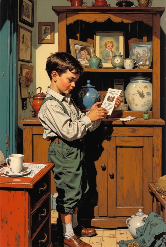Norman Rockwell、female、male、child、cat、Strokes、Painting、whole body、Old America、1900s、advertisement、Hand-drawn、paints、Old Style、monochrome、Accurate hands、Back to the Future