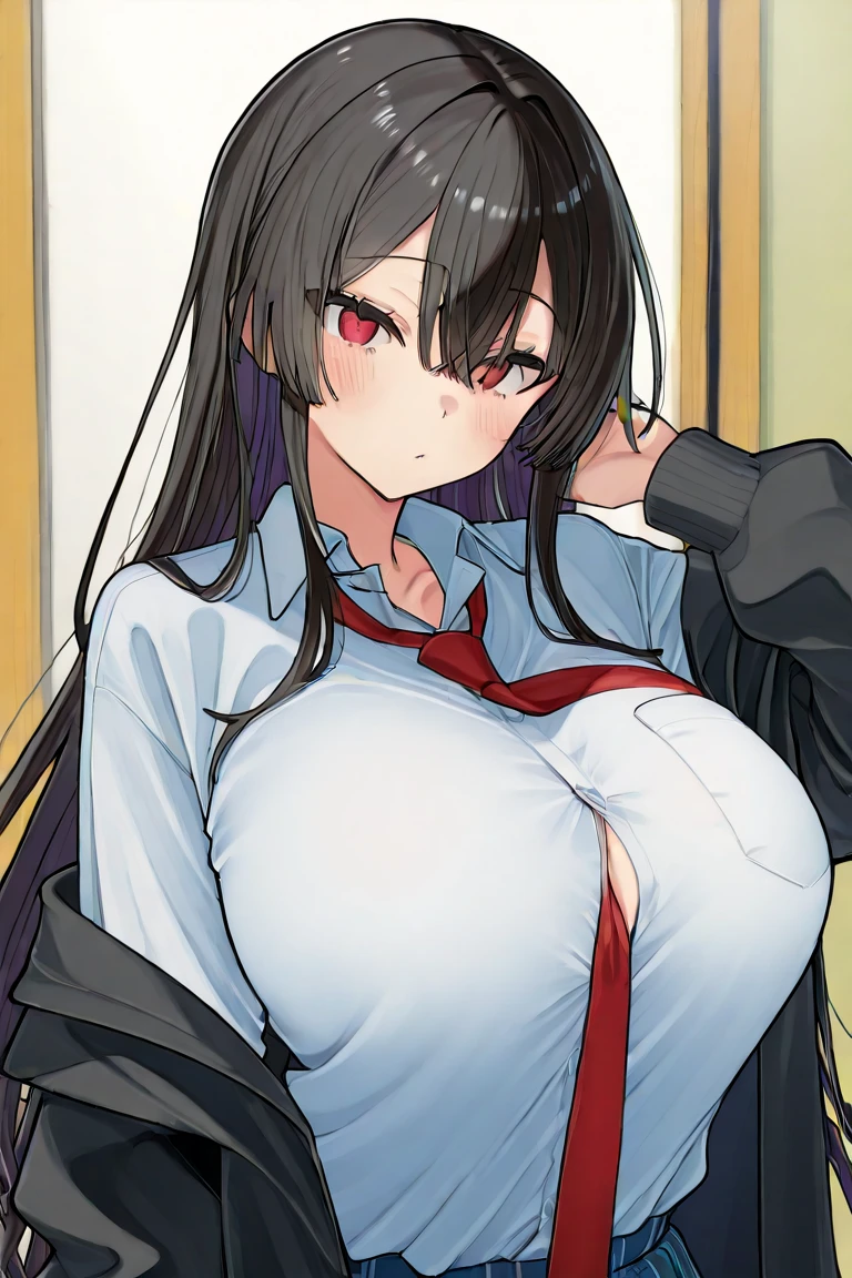 black-hair,bainded-hair,Braided Hair、long-hair,red-eyes,big-breast,business-suit,black-business-suit,black-pantyhose,mini-skirt,23 years old,older sister、Ultra-high resolution、Ultra HD,Braided Hair、red-tie,standing,milf,wife