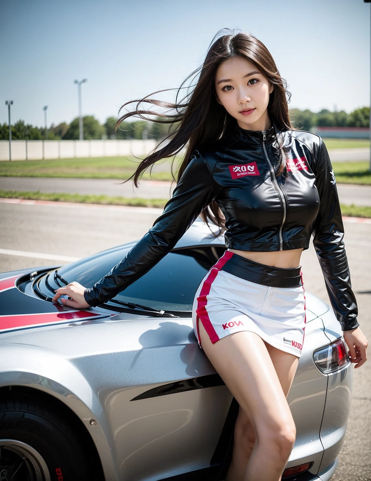 Cool woman、Colorful costumes、F1 Driver Cosplay、Colorful costumes、Clothing with company logo、Grid Girlsのカラフルで派手な衣装、Grid Girls、Perfect Face、Paddock Girls、Harem、motor Show、tights、Bodycon Costumes、Grid Girls、Russia、Grid Girlsのコスプレ、belly button、Pleated skirt、Bodycon Costumes、Photographed in a sexy pose