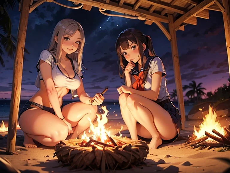 Ultra HD、Ultra high definition、Noise Reduction、perfection、Laid-back Camp、forest、Camping, campfire, bonfire, moonlit night, forest girl,、tent、Around the bonfire、banquet、Fun feast、BBQ、Drink、sake、beautiful girl、Full body photo、Group photo、multiple、Camel Toe、Giant tit、Nipple Puffs、Cleavage、Plump、Super big breasts、Super big butt、