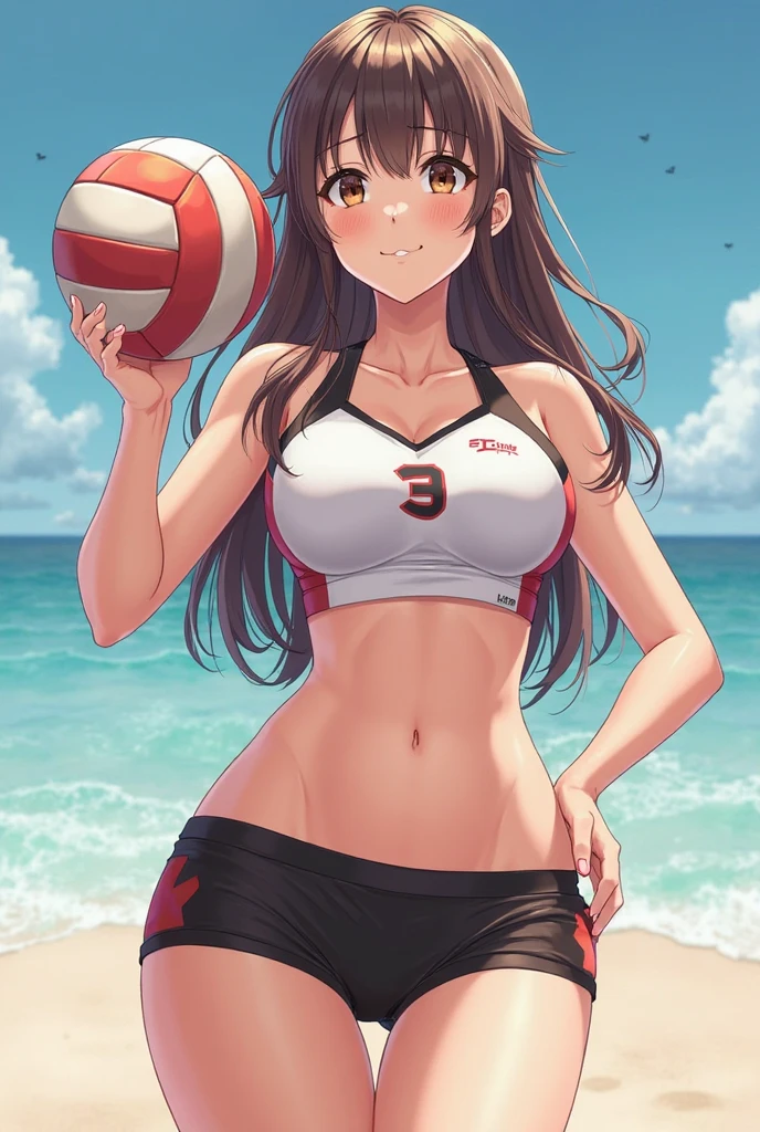 muscle, Beach Volleyball, (masterpiece), highest quality, Misaka Mikoto, 1girl, uhd, retina, masterpiece, ccurate, anatomically correct, textured skin, super detail, high details, high quality, best quality, highres, 4K