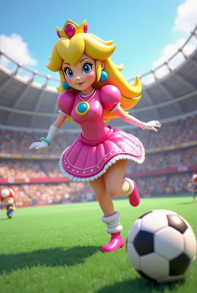 elderly 45yo woman , on the grass of the football stadium, sits on a big soccer ball , dressed as nun, dark red and white latex bikiny, horny smile,huge shaggy breast, full nude figure, muscle figure, red octane render, figure lit from the front from my point of view, midday sun, european, side view from below, anatomically correct, big breasts, horny, spread legs wide, muscle body, super detailed,PNG format.