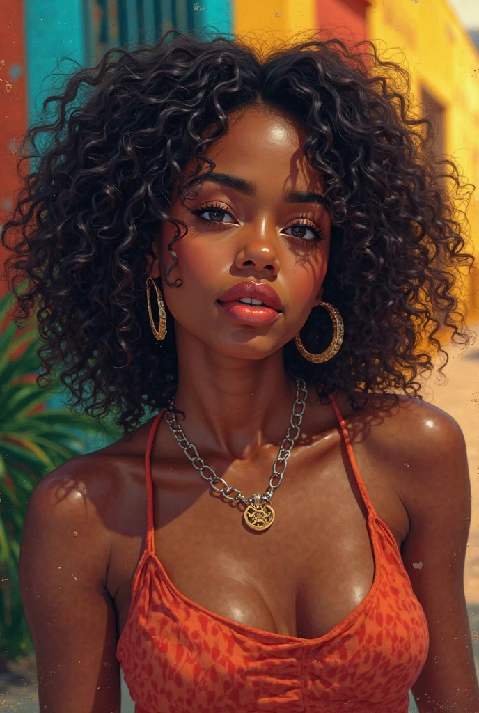 beautiful woman, 18 year old Caribbean, measurements 90-60-100, curly hair, fine features