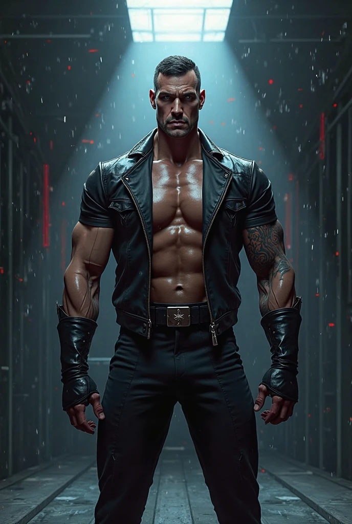 A naked muscular man, mature man, football player body type, wizard, sorcerer clothing, blood moon, red blood moon, Magic power, Handsome face,eyes with sparkle,The man looks confident and determined, Crew cut , Stars dot the sky, the night sky looks ominous and dangerous, blood red night sky, evil but attractive man