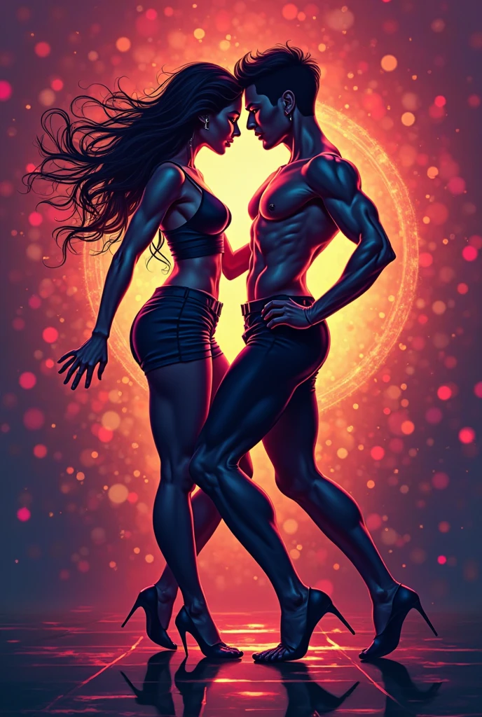 Couple dancers, Dance fitness, Super abstract painting, Dancing in the dark, Bright